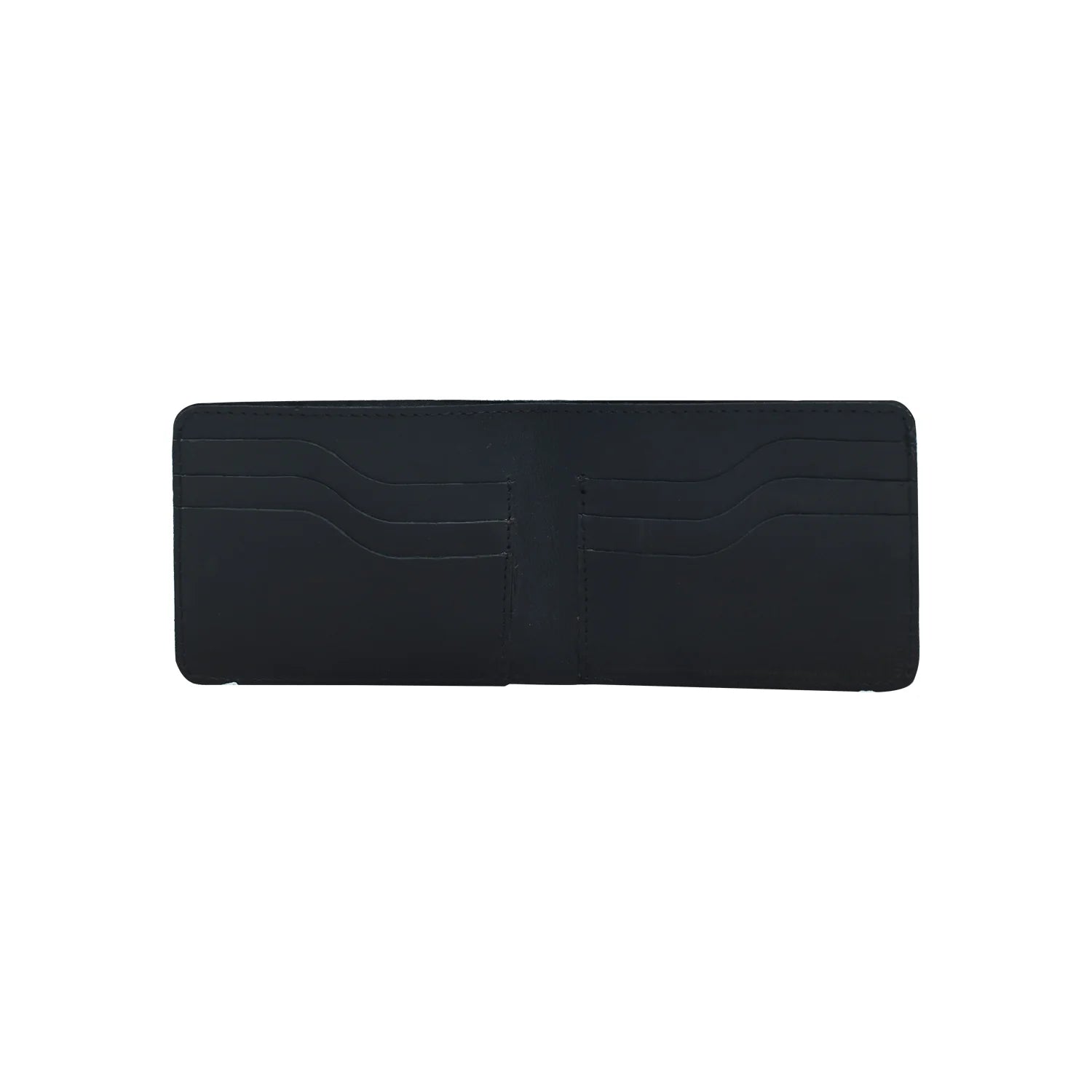 Black Handmade Genuine Leather Bifold Wallet with Tan Accent Strap