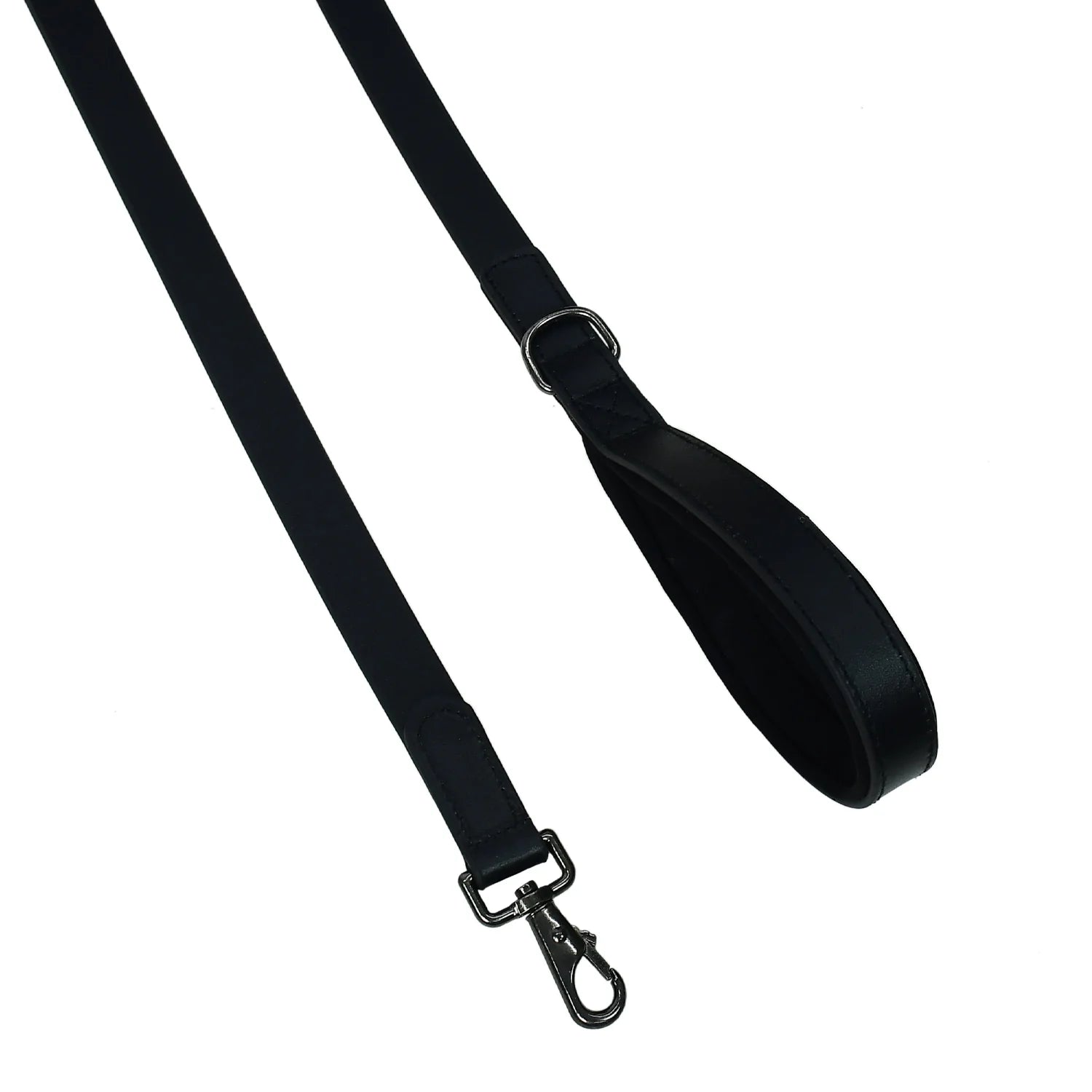 Luxury Premium & Genuine Black Leather Dog Leash with Matte Black Hardware