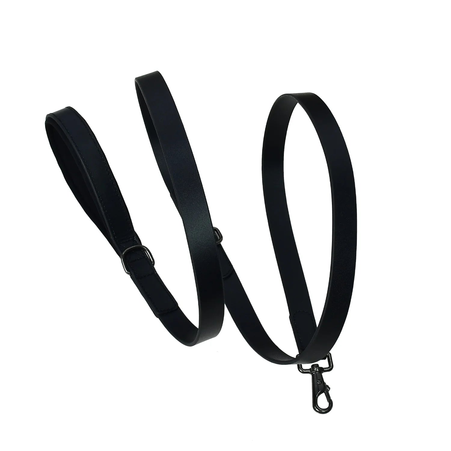 Luxury Premium & Genuine Black Leather Dog Leash with Matte Black Hardware
