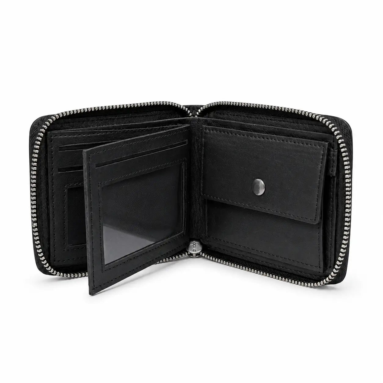 Premium Handmade Black Genuine Leather Zip Around Wallet for Men