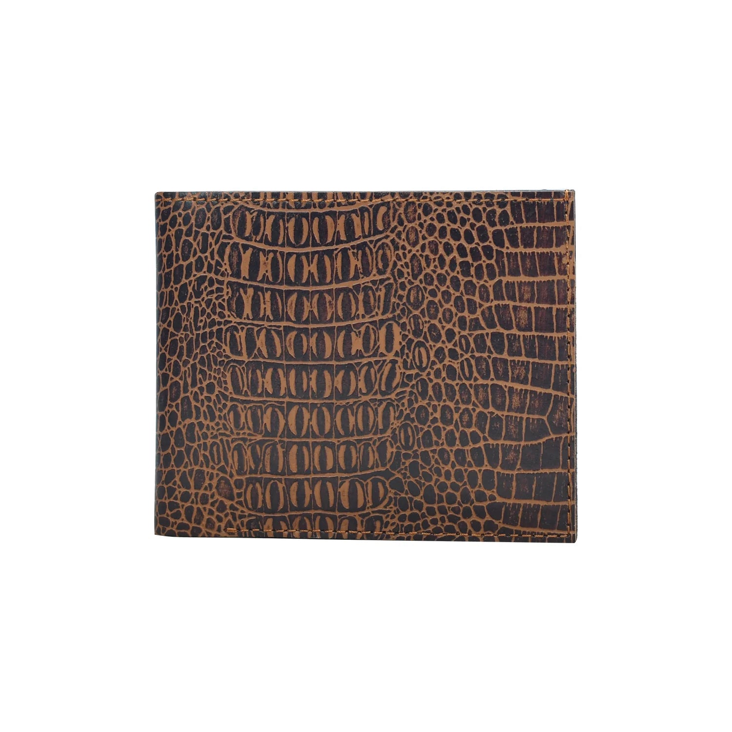 Brown Handmade Croc-Embossed Genuine Leather Bifold Wallet for Men