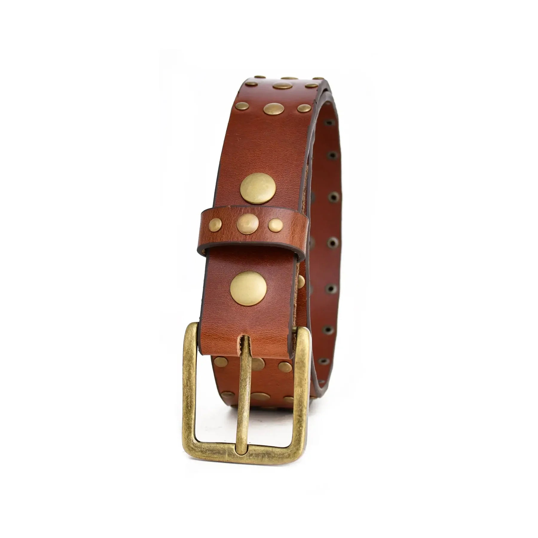 Premium Handmade Genuine Leather Brown Studded Belt for Men