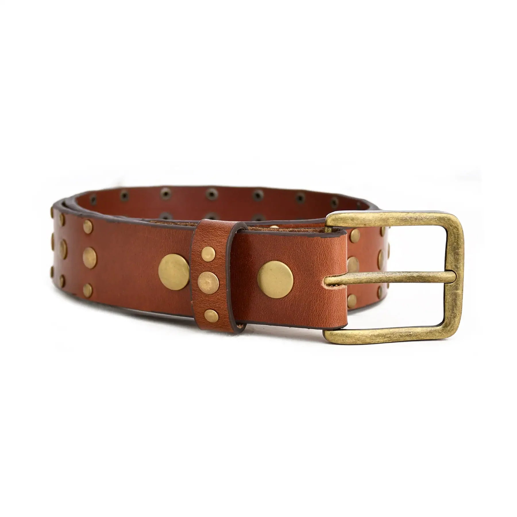 Premium Handmade Genuine Leather Brown Studded Belt for Men
