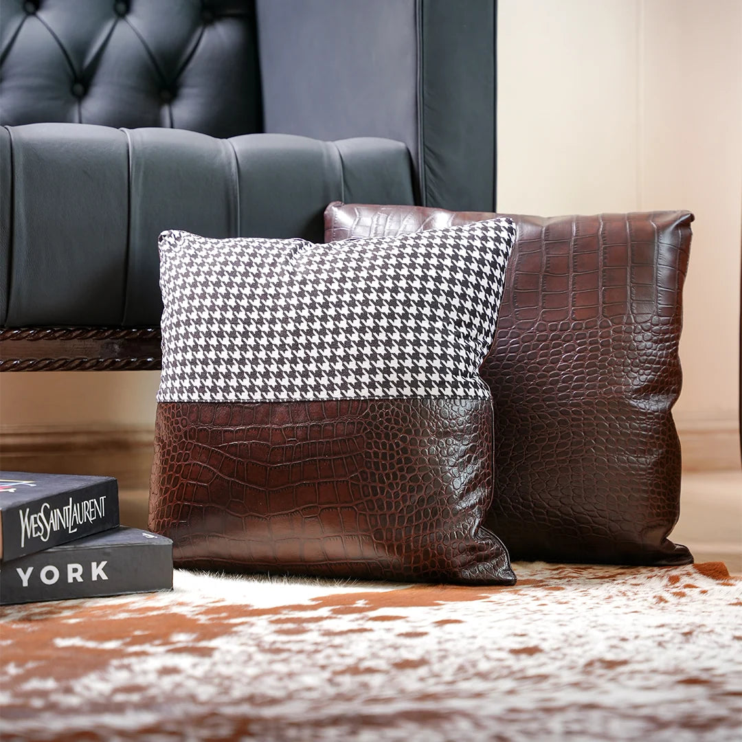 Crocodile Houndstooth Cushion – Bold Texture Meets Classic Pattern | Leather Galleria