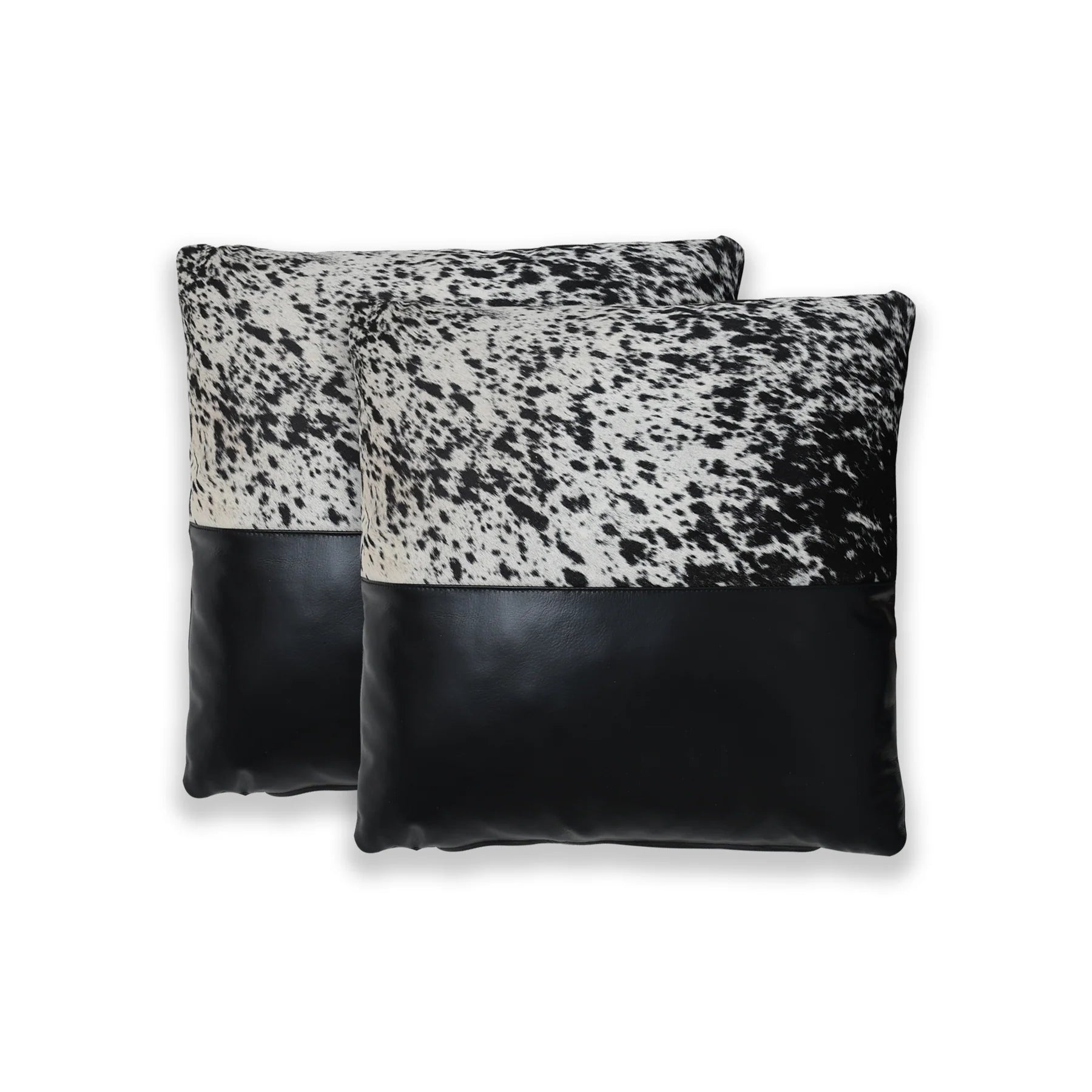 Premium Genuine Leather Hair-On Cowhide Cushion – Black Contrast