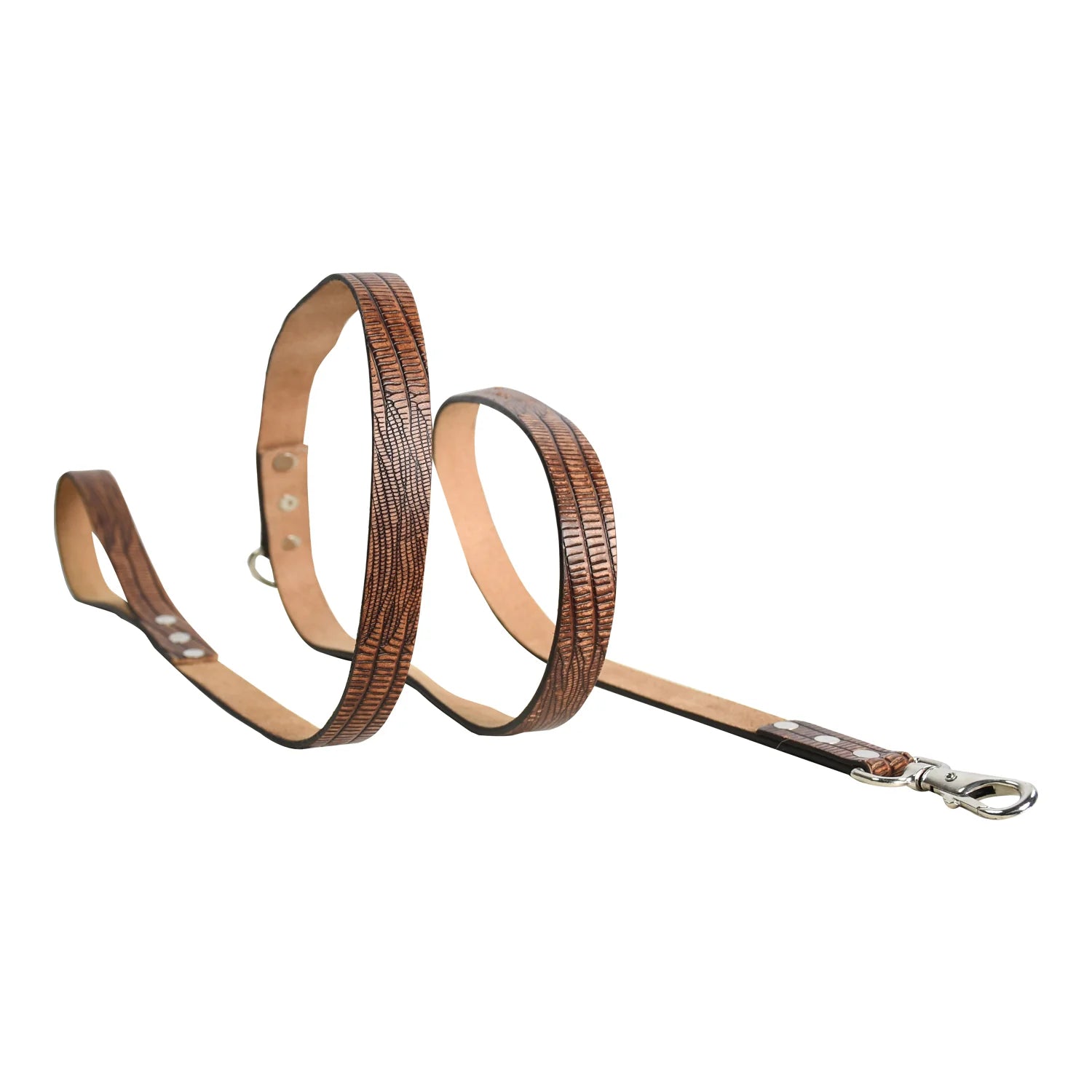 Luxury Premium & Genuine Croc-Embossed Brown Leather Dog Leash with Natural Tan Backing