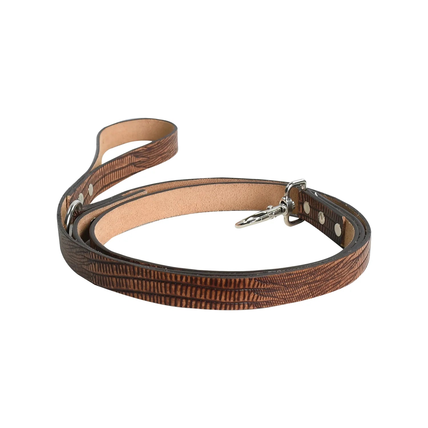 Luxury Premium & Genuine Croc-Embossed Brown Leather Dog Leash with Natural Tan Backing