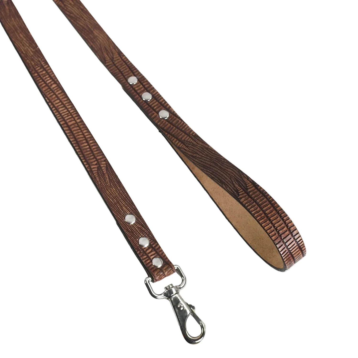 Luxury Premium & Genuine Croc-Embossed Brown Leather Dog Leash with Natural Tan Backing