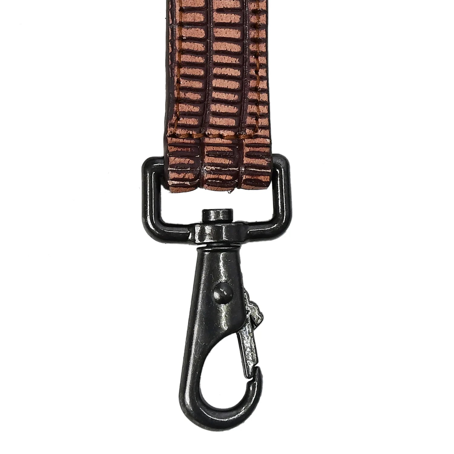Luxury Premium Genuine Croc-Embossed Cognac Brown Leather Dog Leash with Black Hardware