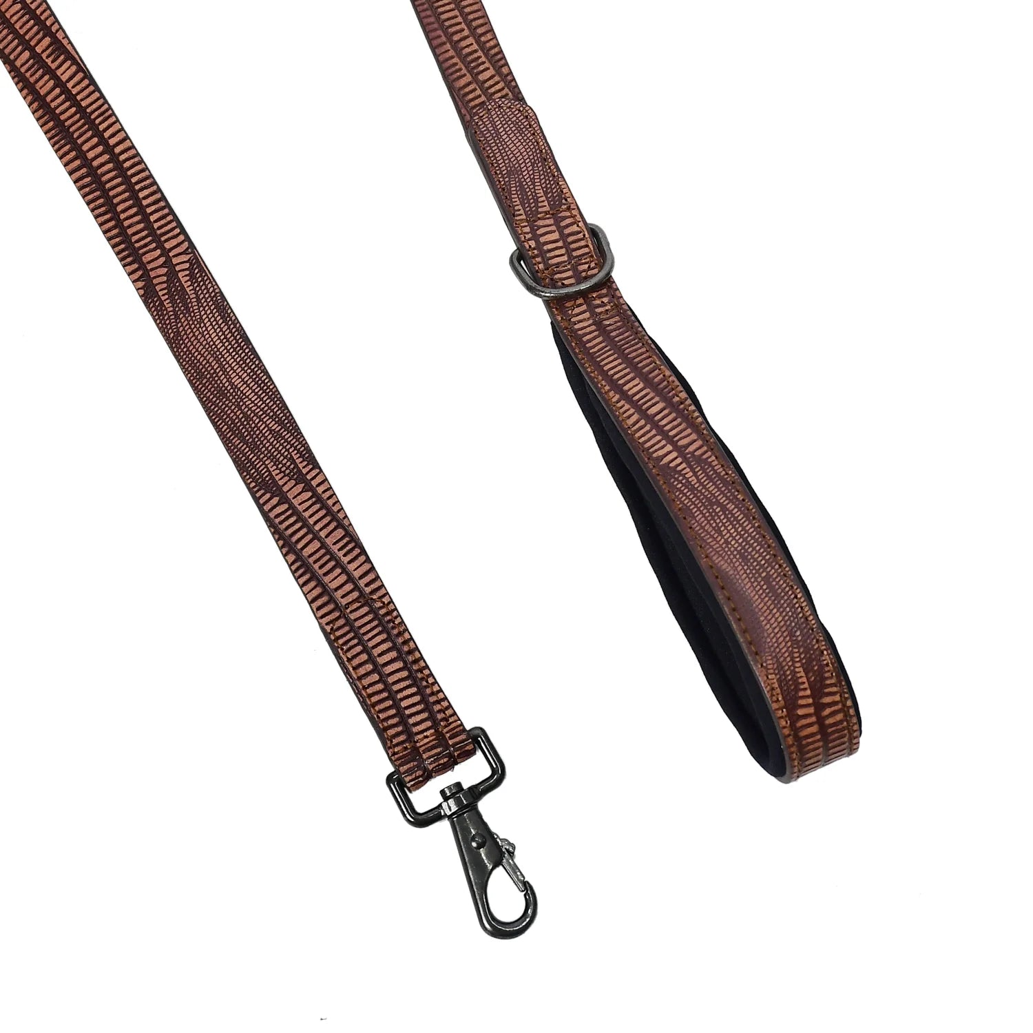 Luxury Premium Genuine Croc-Embossed Cognac Brown Leather Dog Leash with Black Hardware