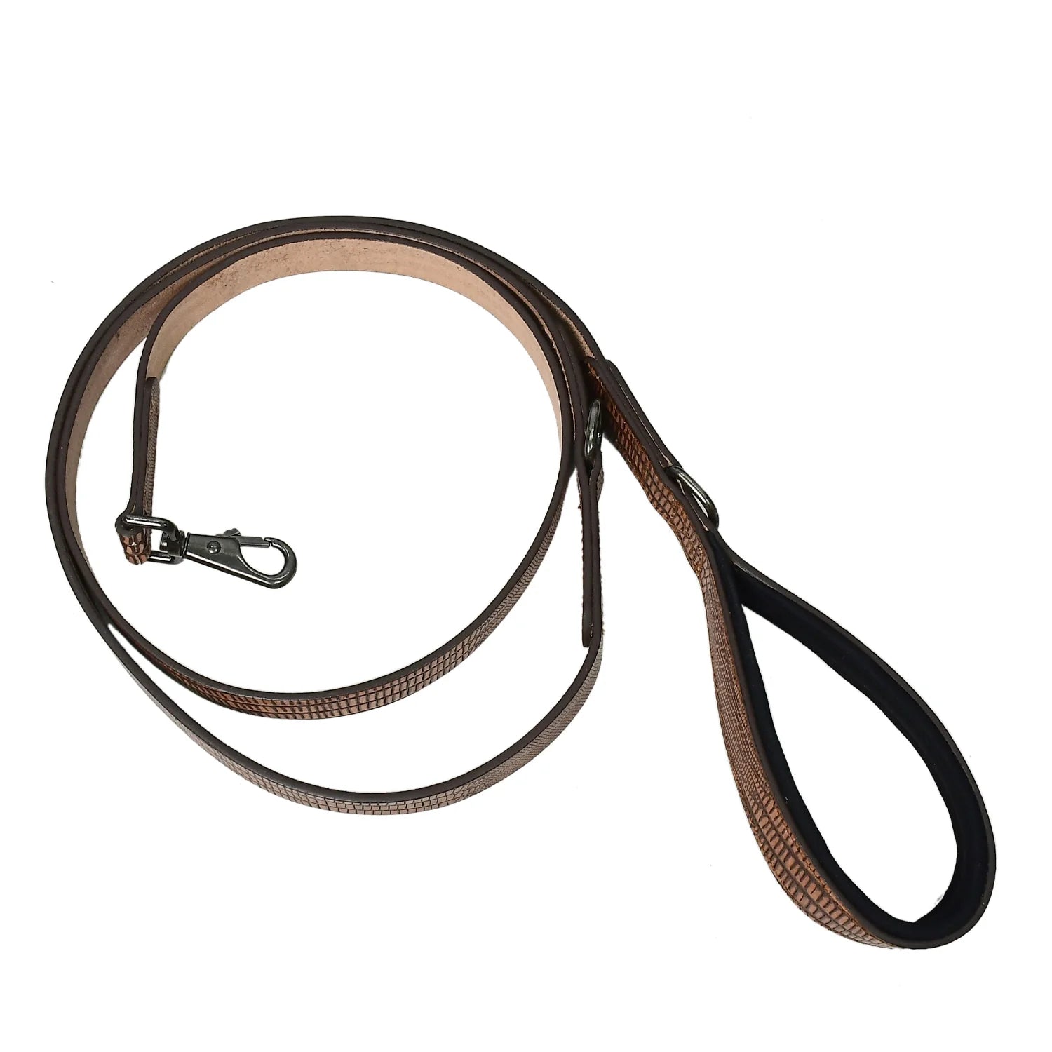 Luxury Premium Genuine Croc-Embossed Cognac Brown Leather Dog Leash with Black Hardware