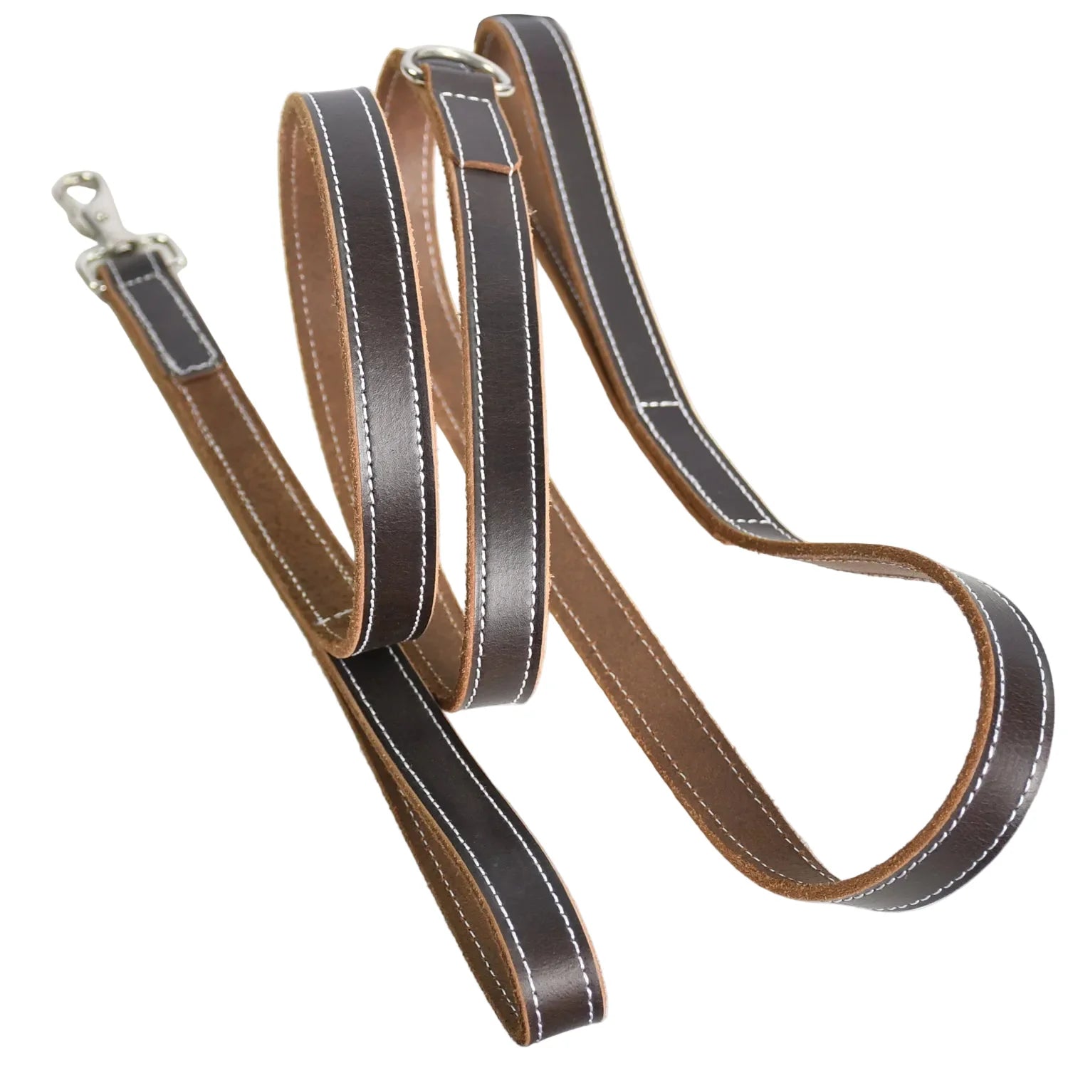 Luxury Premium & Genuine Dual-Tone Leather Dog Leash – Dark Chocolate & Tan