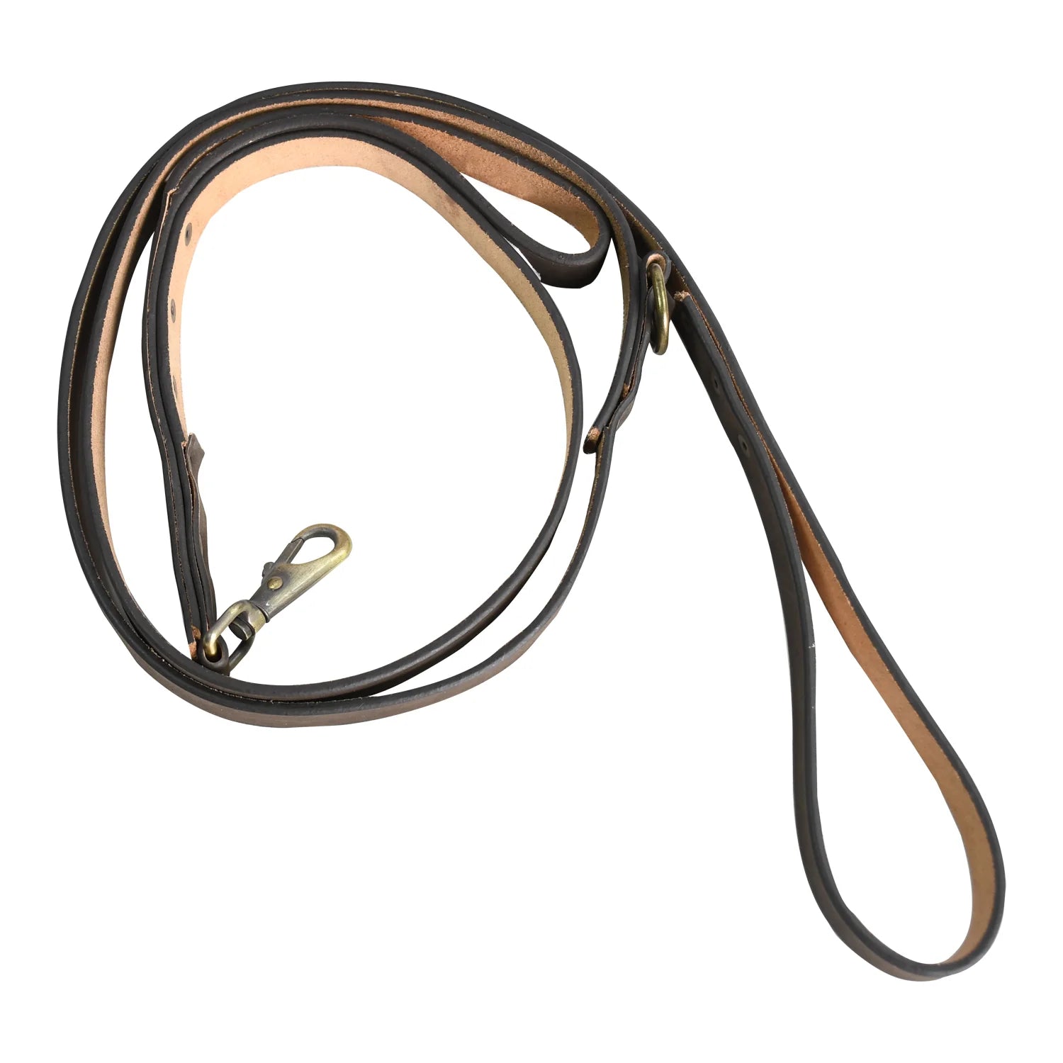 Luxury Premium Genuine Espresso Leather Dog Leash – Natural Tan Backing