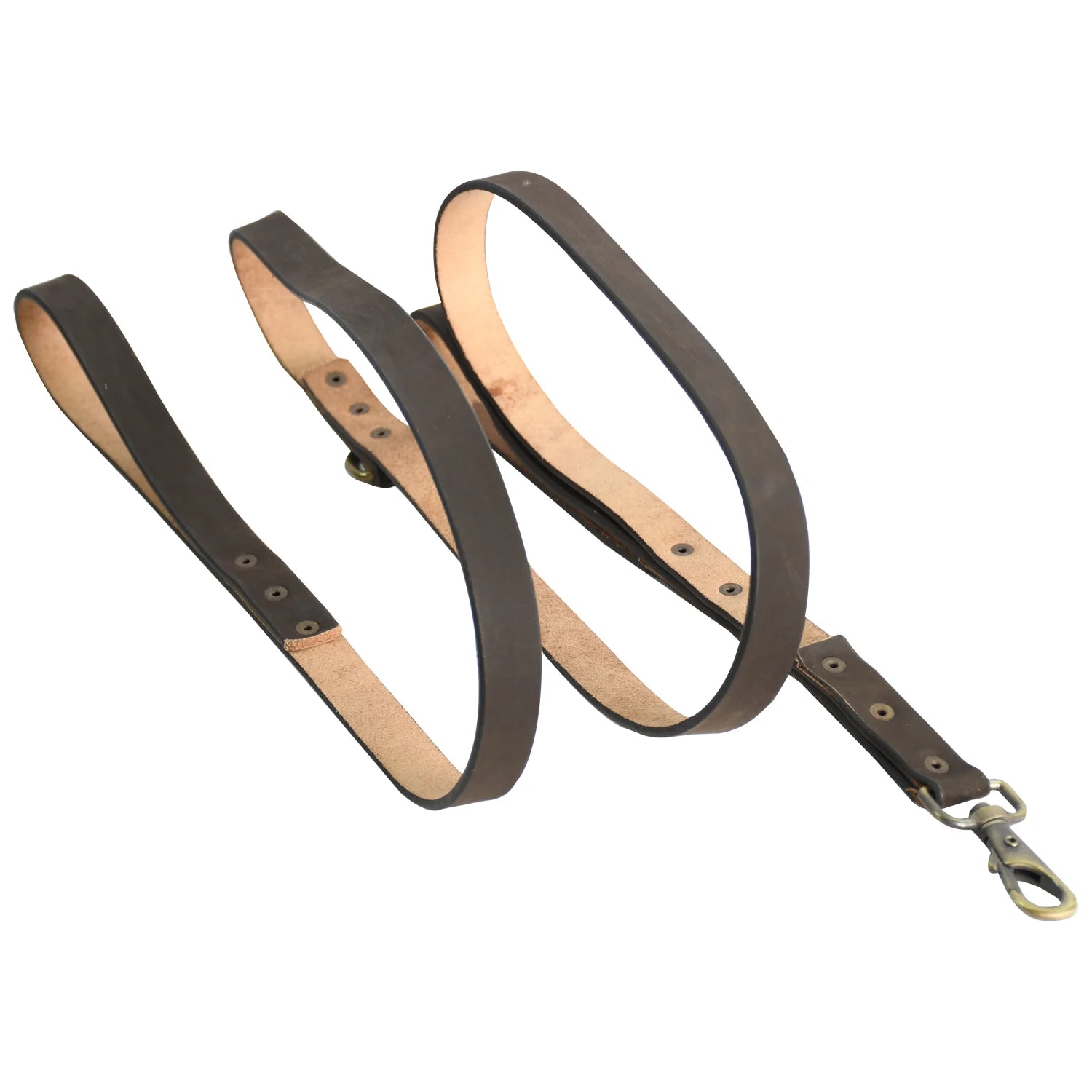 Luxury Premium Genuine Espresso Leather Dog Leash – Natural Tan Backing