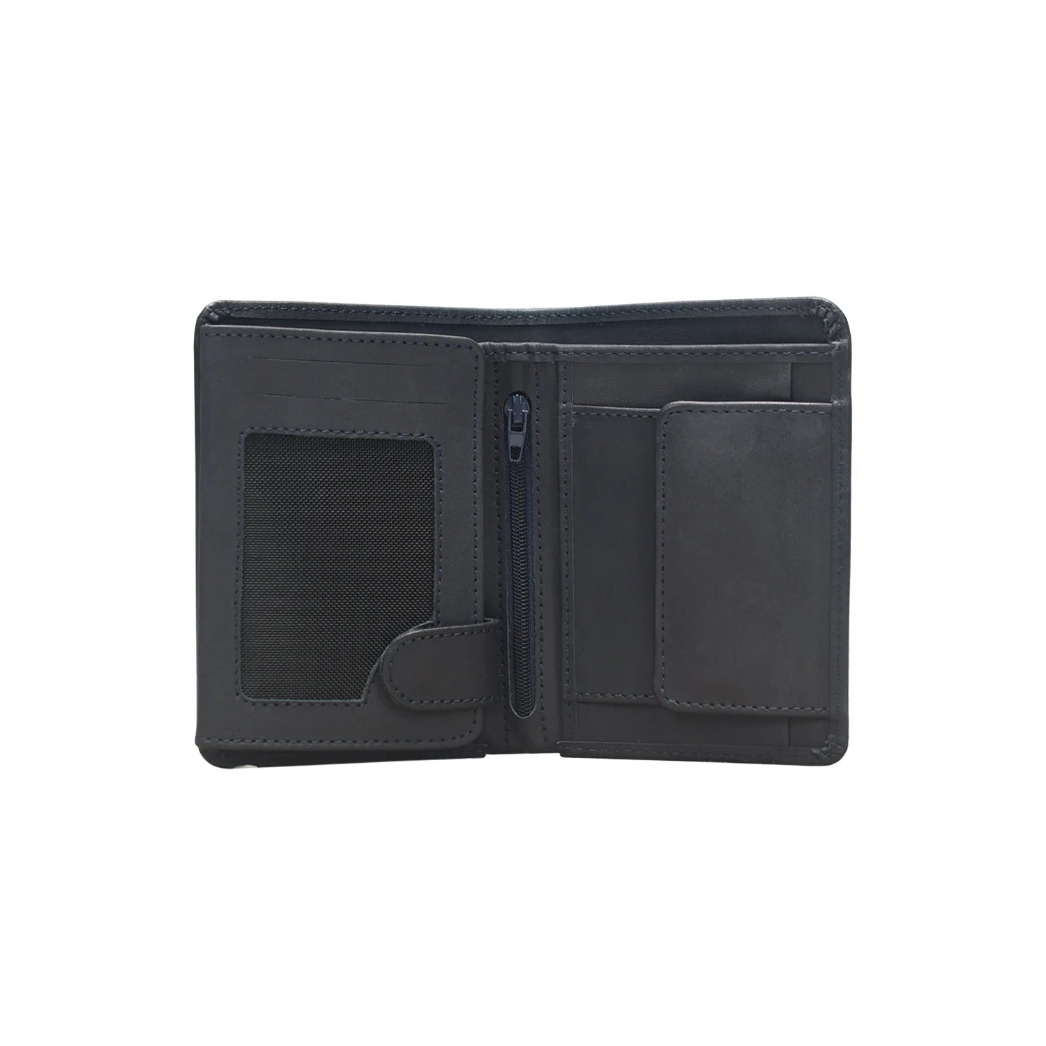 Premium Handmade Genuine Leather Bifold Wallet with Zip Pocket – Classic Black