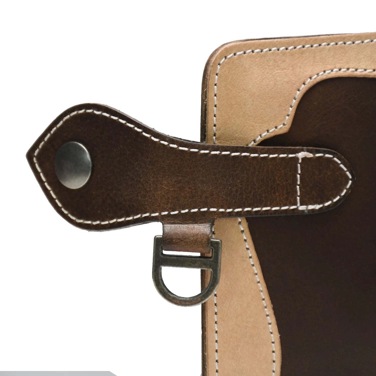Luxury Handmade Genuine Leather Long Wallet with Snap Closure – Dual Tone Brown