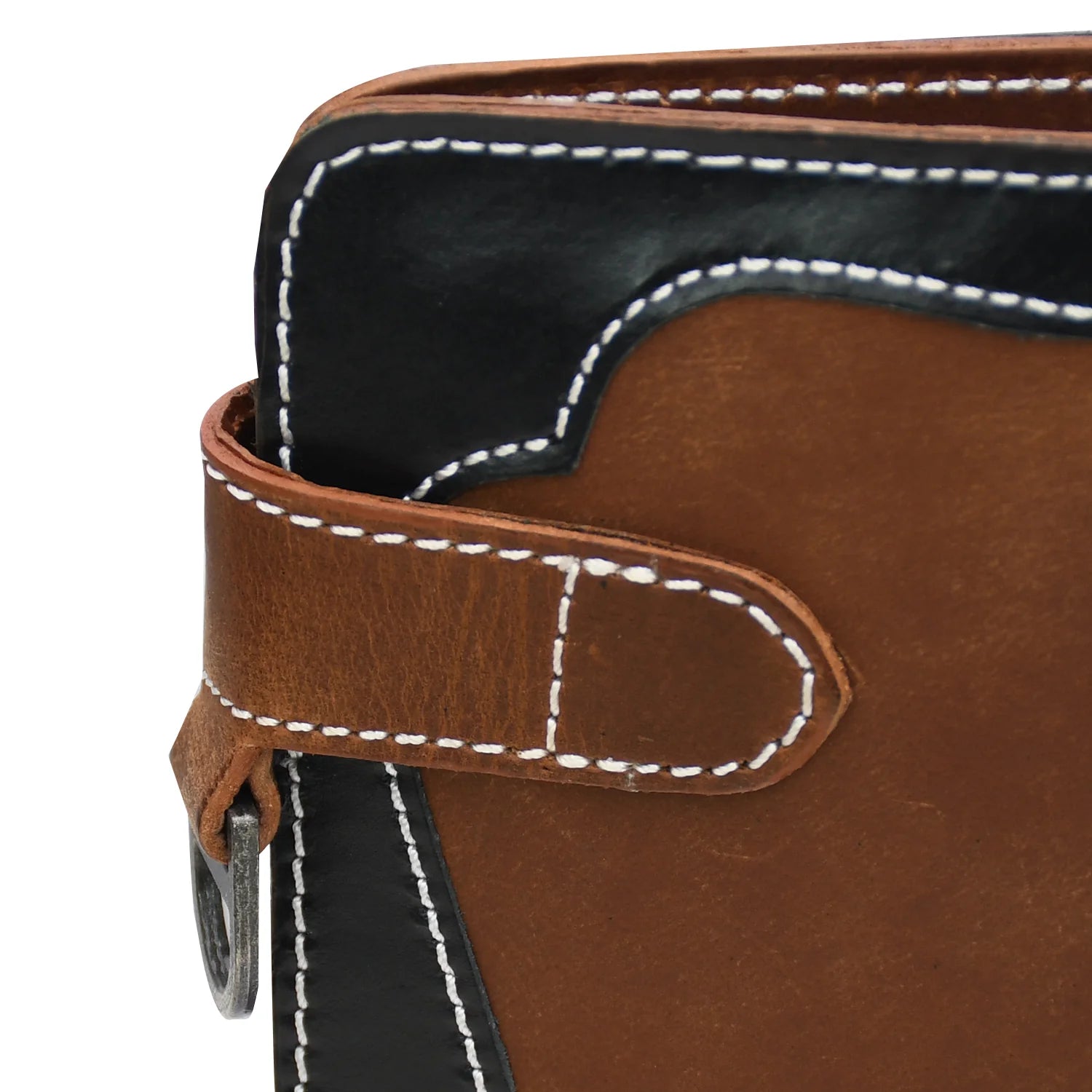 Luxury Handmade Genuine Leather Long Wallet with Snap Closure – Dual Tone Brown & Black