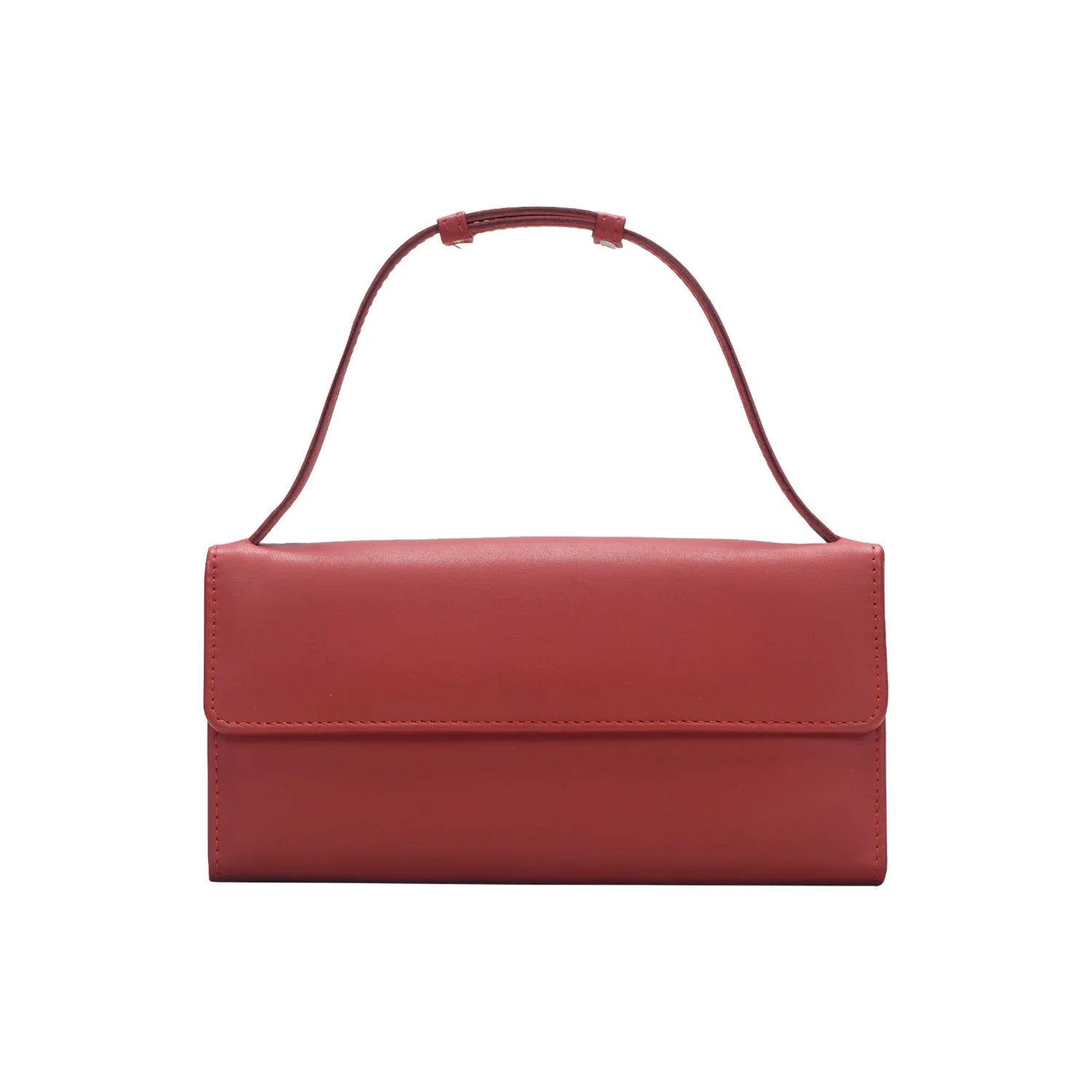 Premium Genuine Leather Women’s Top-Handle Clutch Bag in Ruby Red