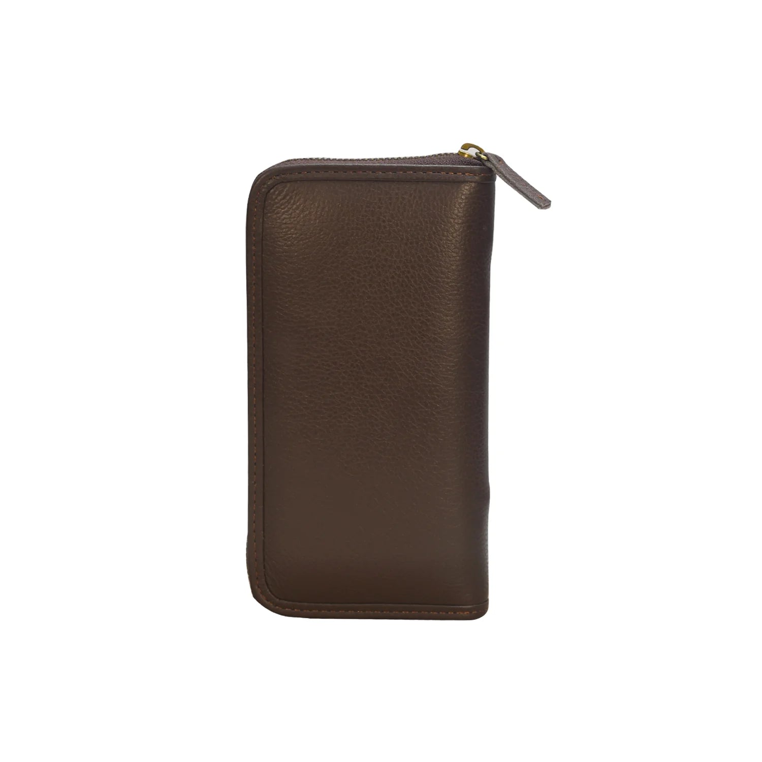 Premium Handmade Genuine Leather Zip-Around Long Wallet – Dark Brown