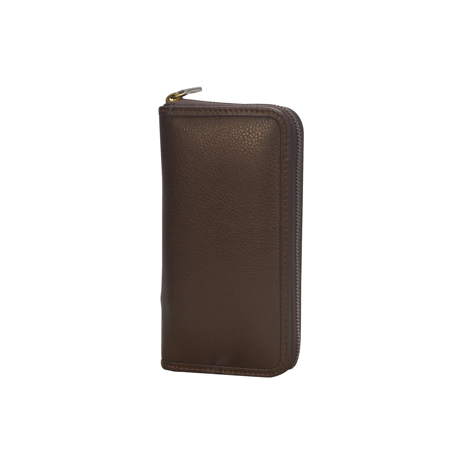 Premium Handmade Genuine Leather Zip-Around Long Wallet – Dark Brown