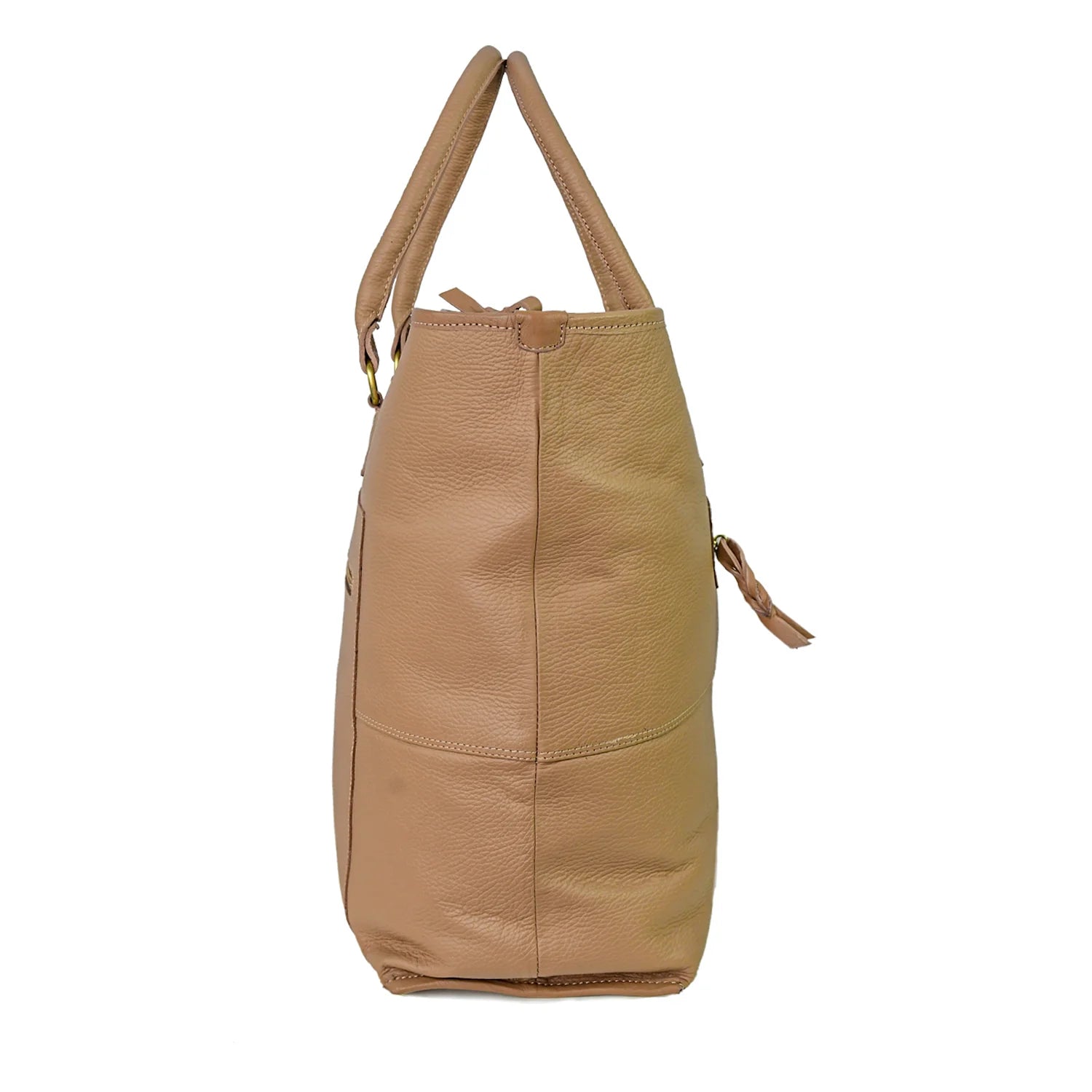 Premium Genuine Leather Women’s Tan Tote Bag with Zip Pocket
