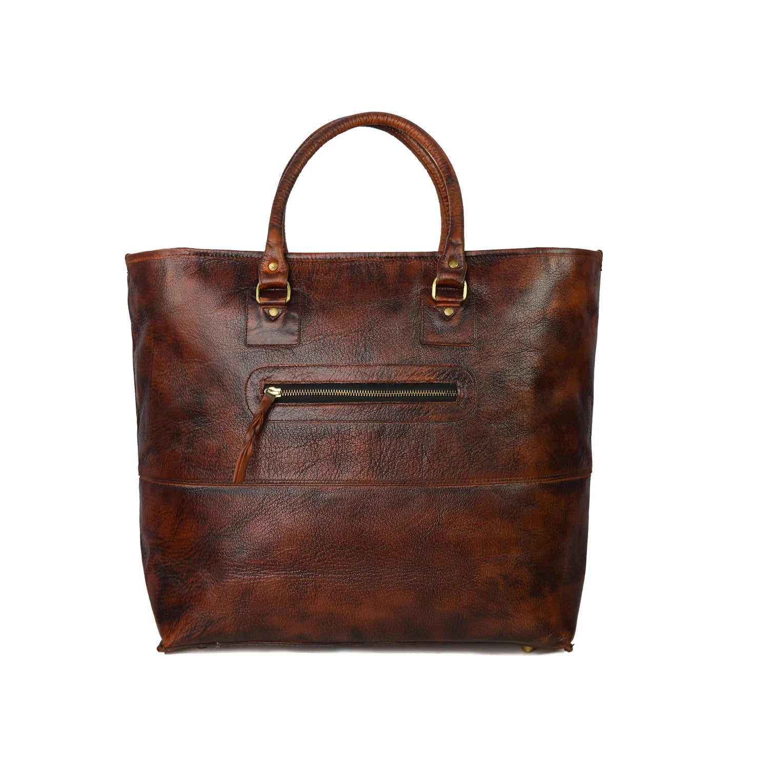 Premium Genuine Leather Women’s Tan Tote Bag with Zip Pocket