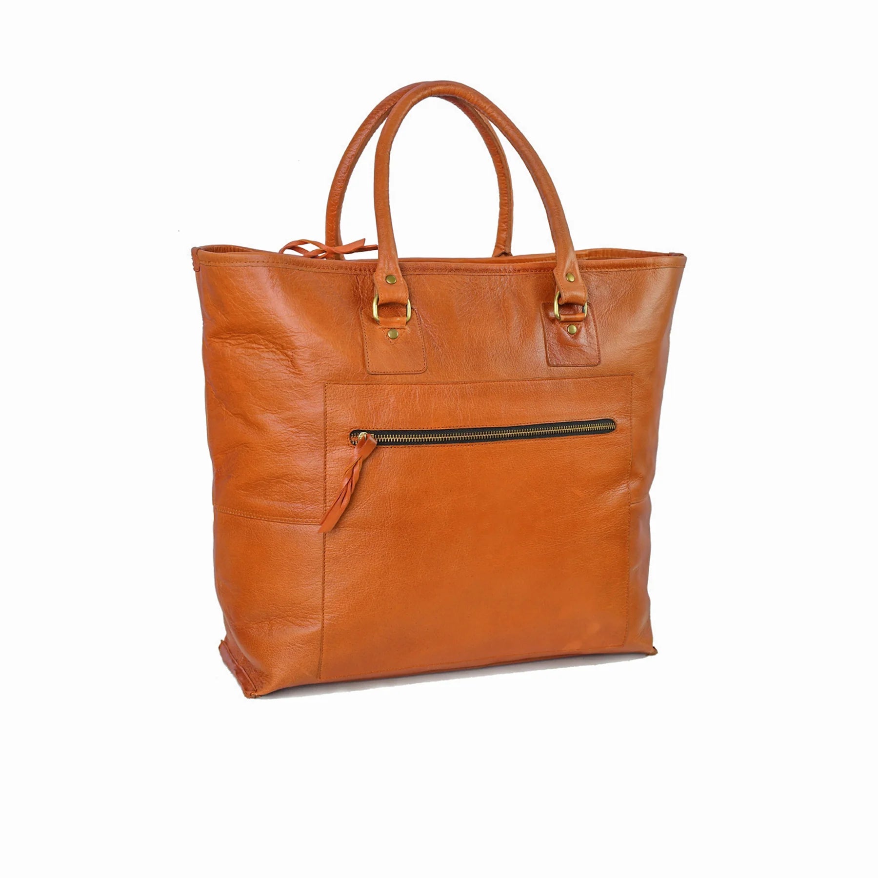 Premium Genuine Leather Women’s Tan Tote Bag with Zip Pocket