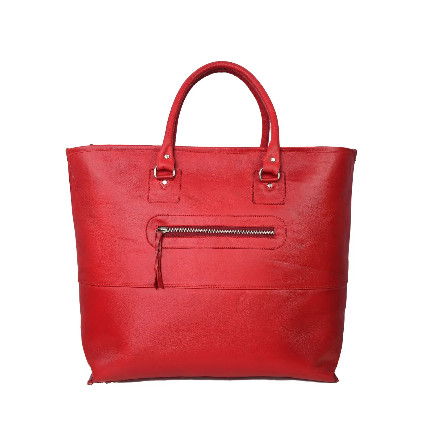 Premium Genuine Leather Women’s Tan Tote Bag with Zip Pocket