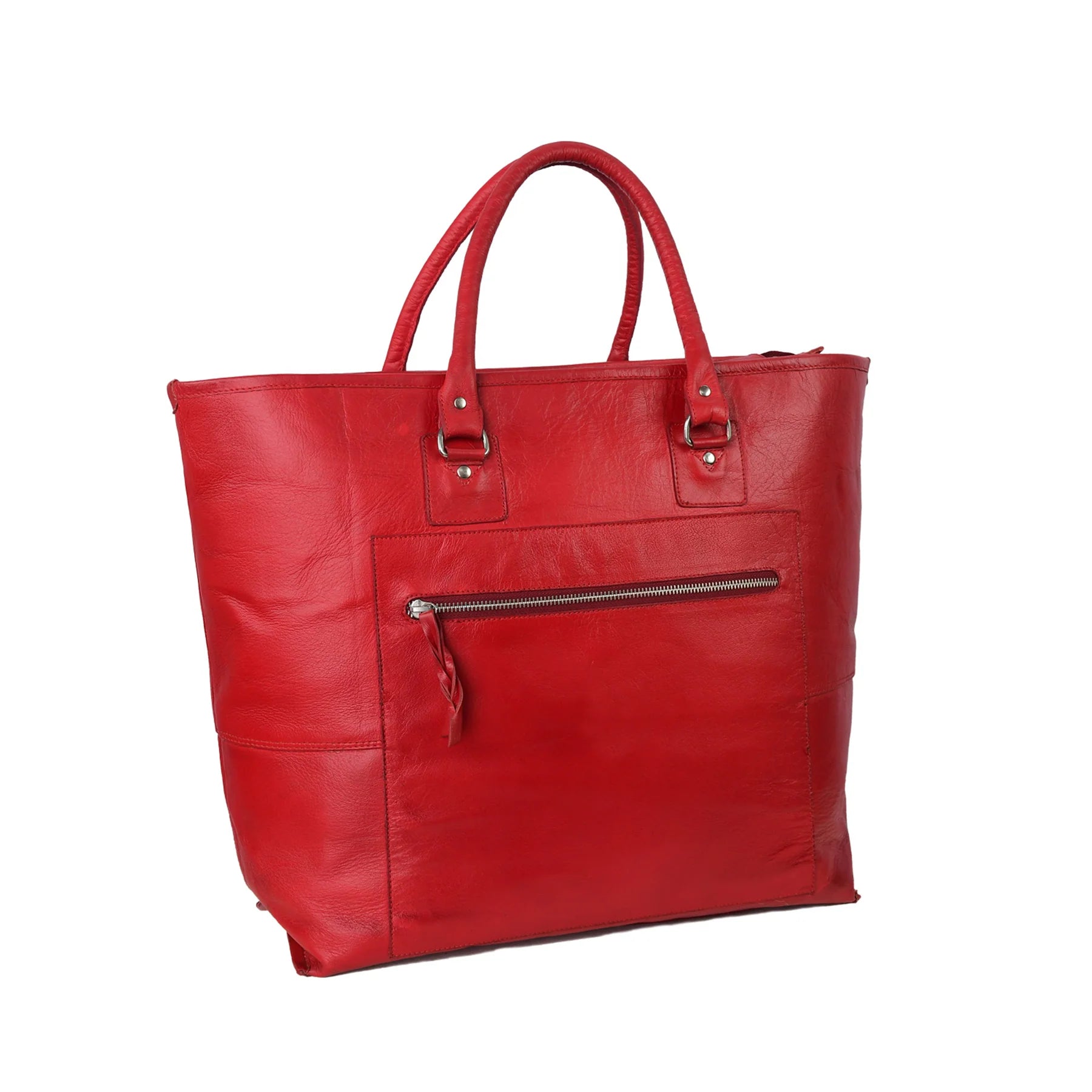 Premium Genuine Leather Women’s Tan Tote Bag with Zip Pocket