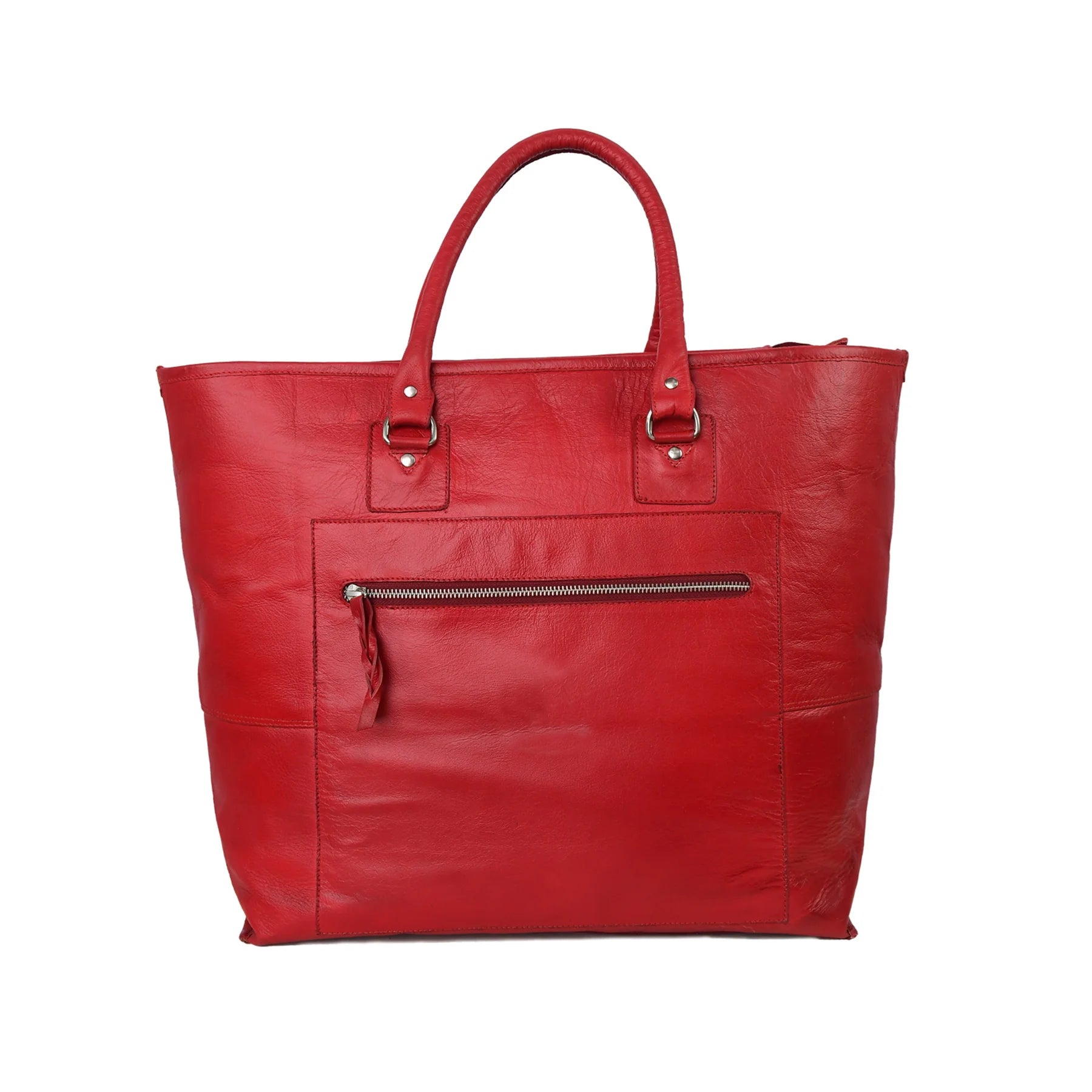 Premium Genuine Leather Women’s Tan Tote Bag with Zip Pocket
