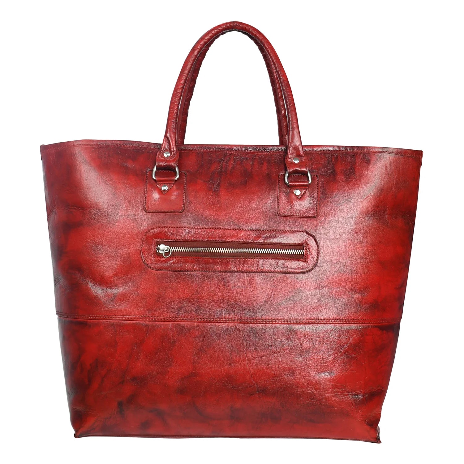 Premium Genuine Leather Women’s Tan Tote Bag with Zip Pocket