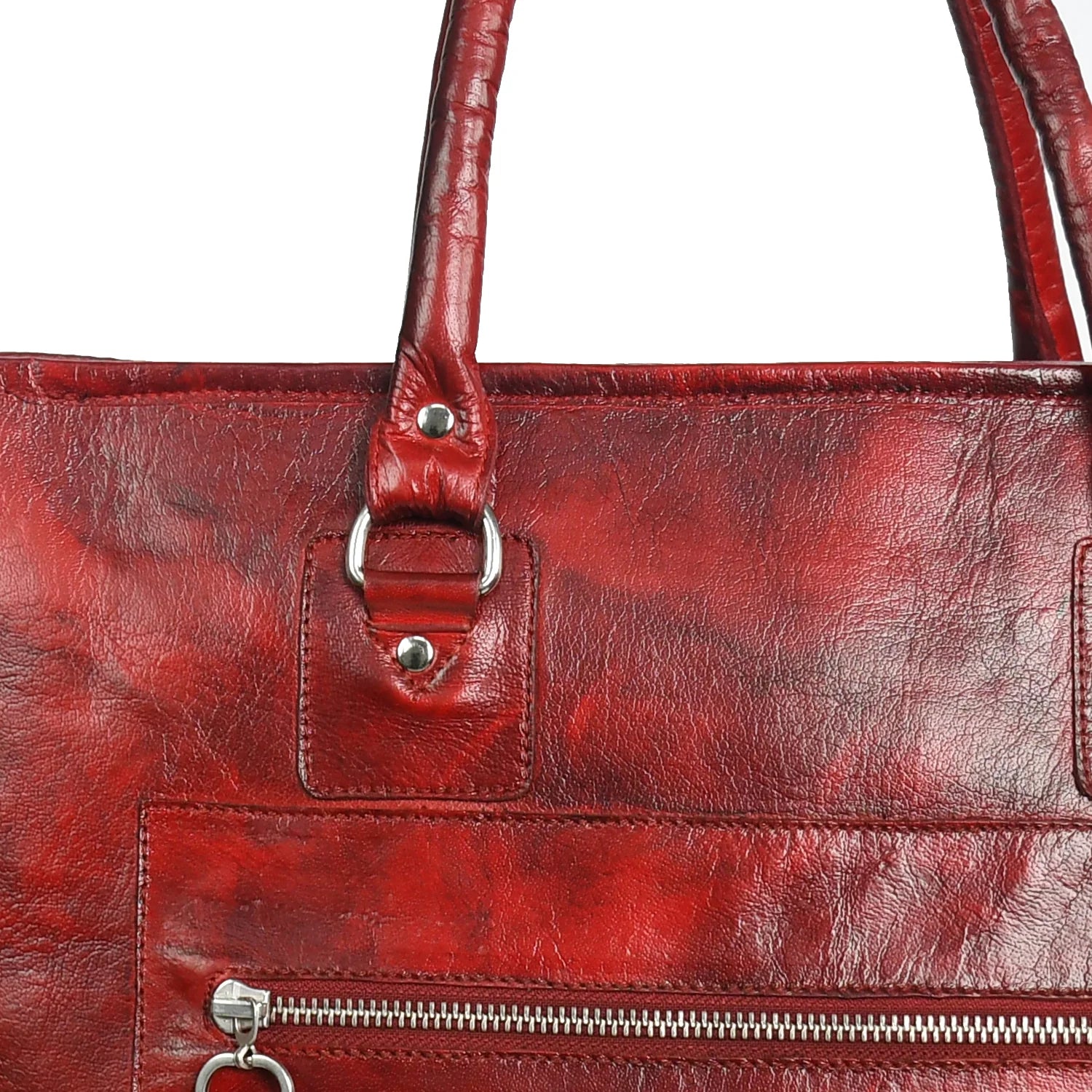 Premium Genuine Leather Women’s Tan Tote Bag with Zip Pocket