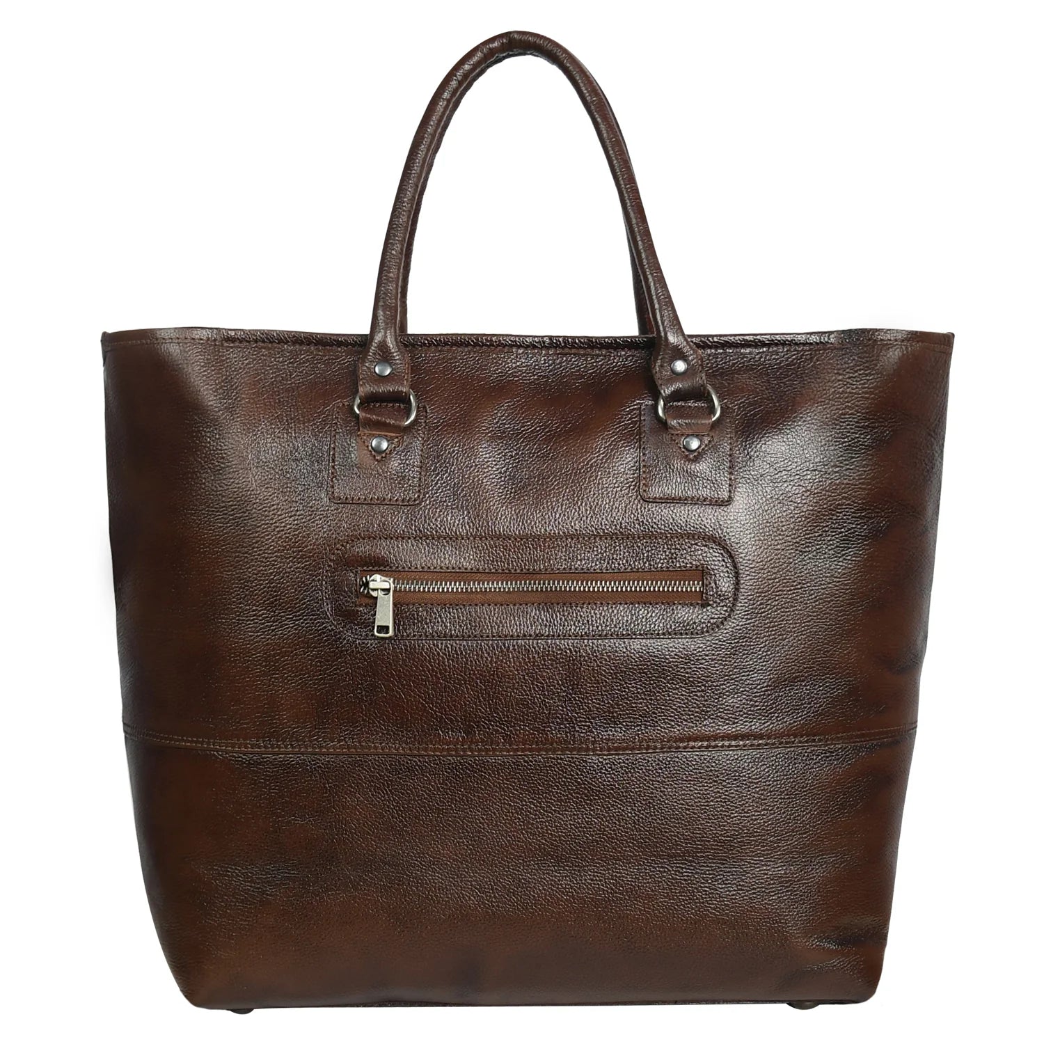 Premium Genuine Leather Women’s Tan Tote Bag with Zip Pocket