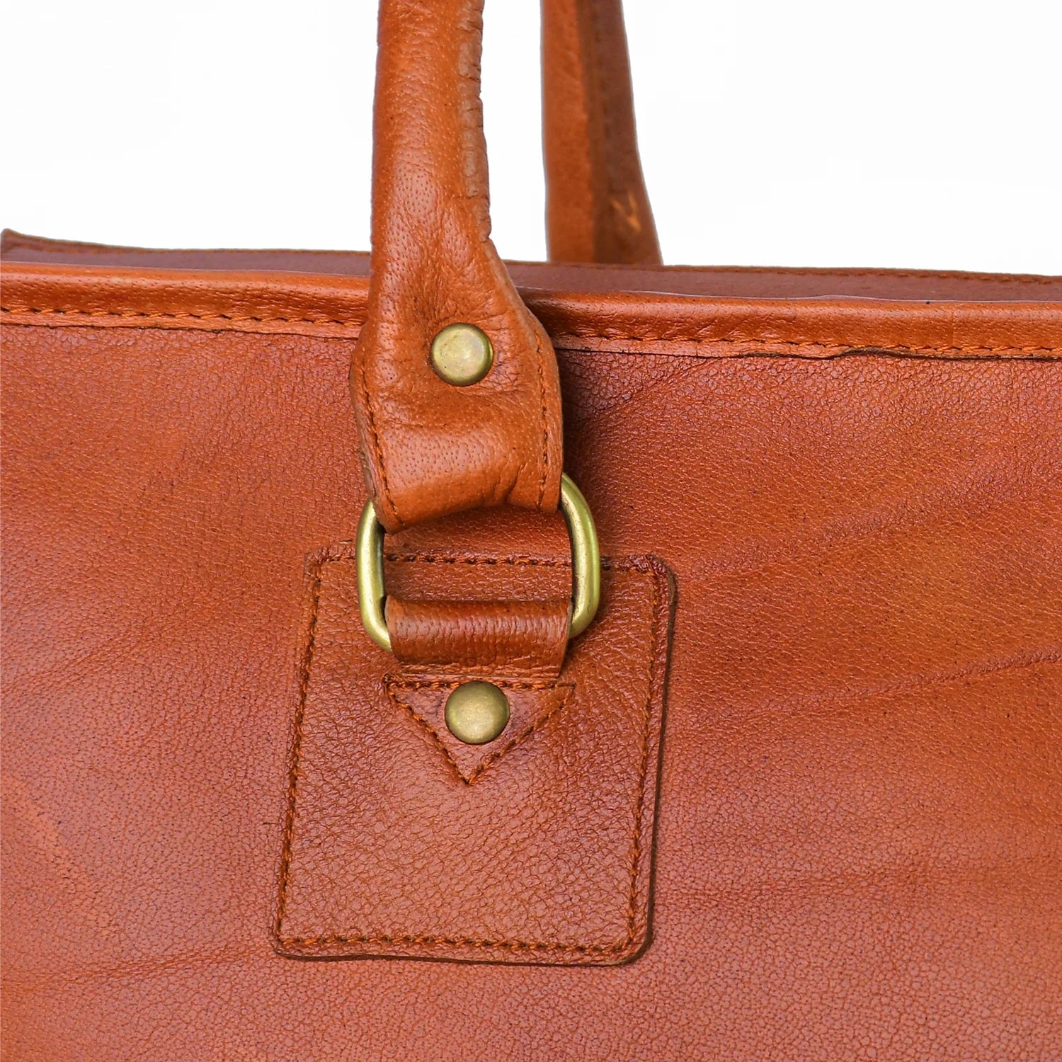 Premium Genuine Leather Women’s Tan Tote Bag with Zip Pocket