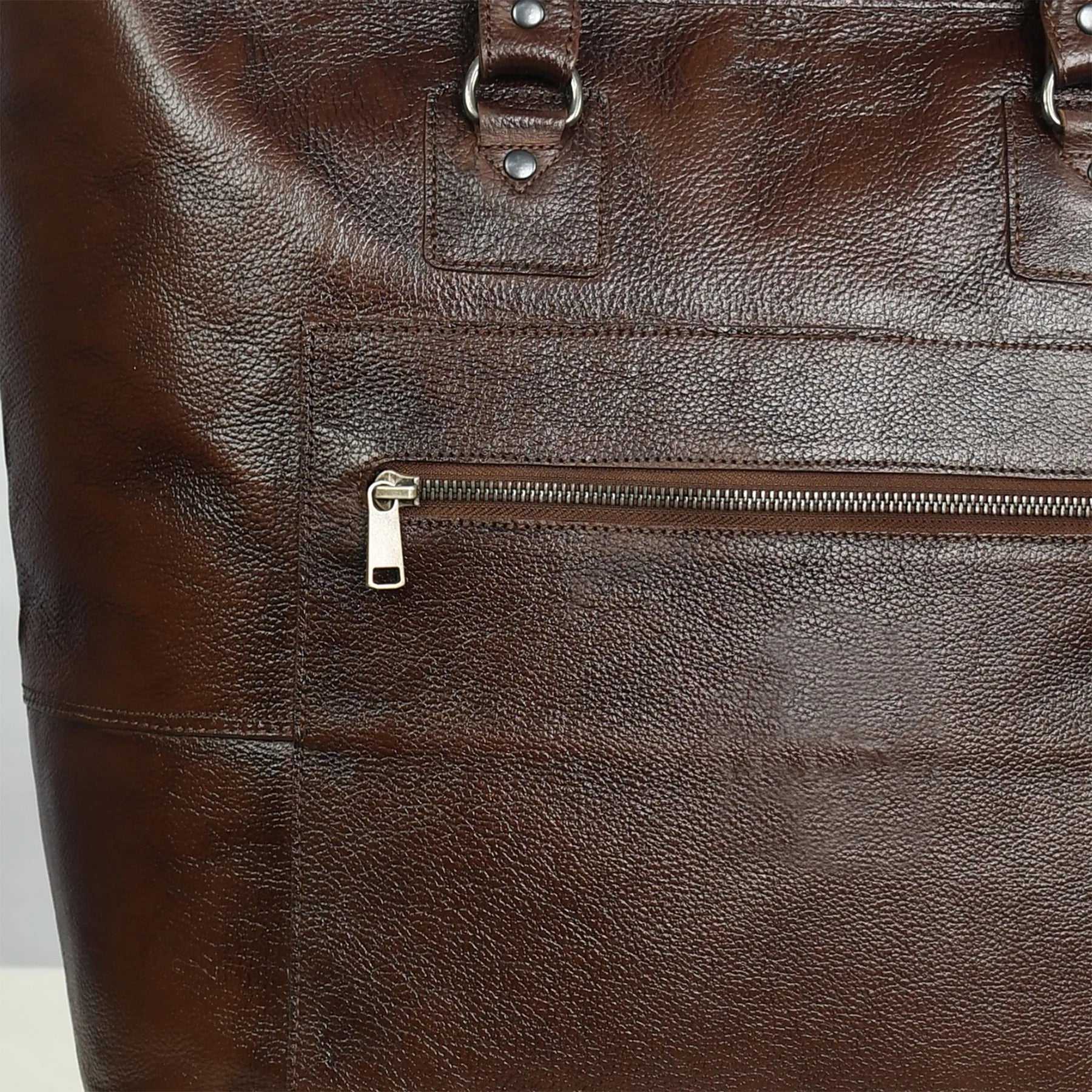 Premium Genuine Leather Women’s Tan Tote Bag with Zip Pocket