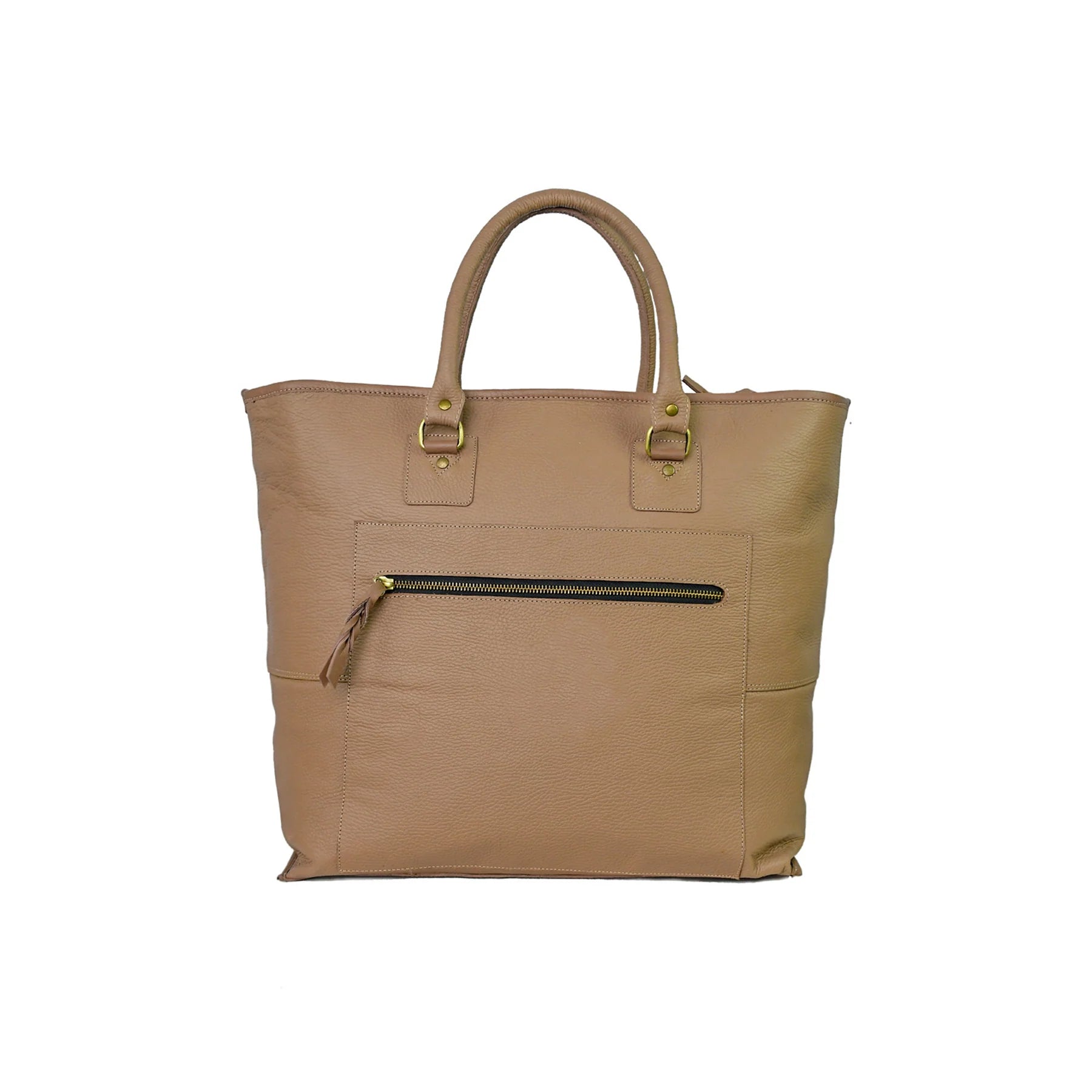 Premium Genuine Leather Women’s Tan Tote Bag with Zip Pocket