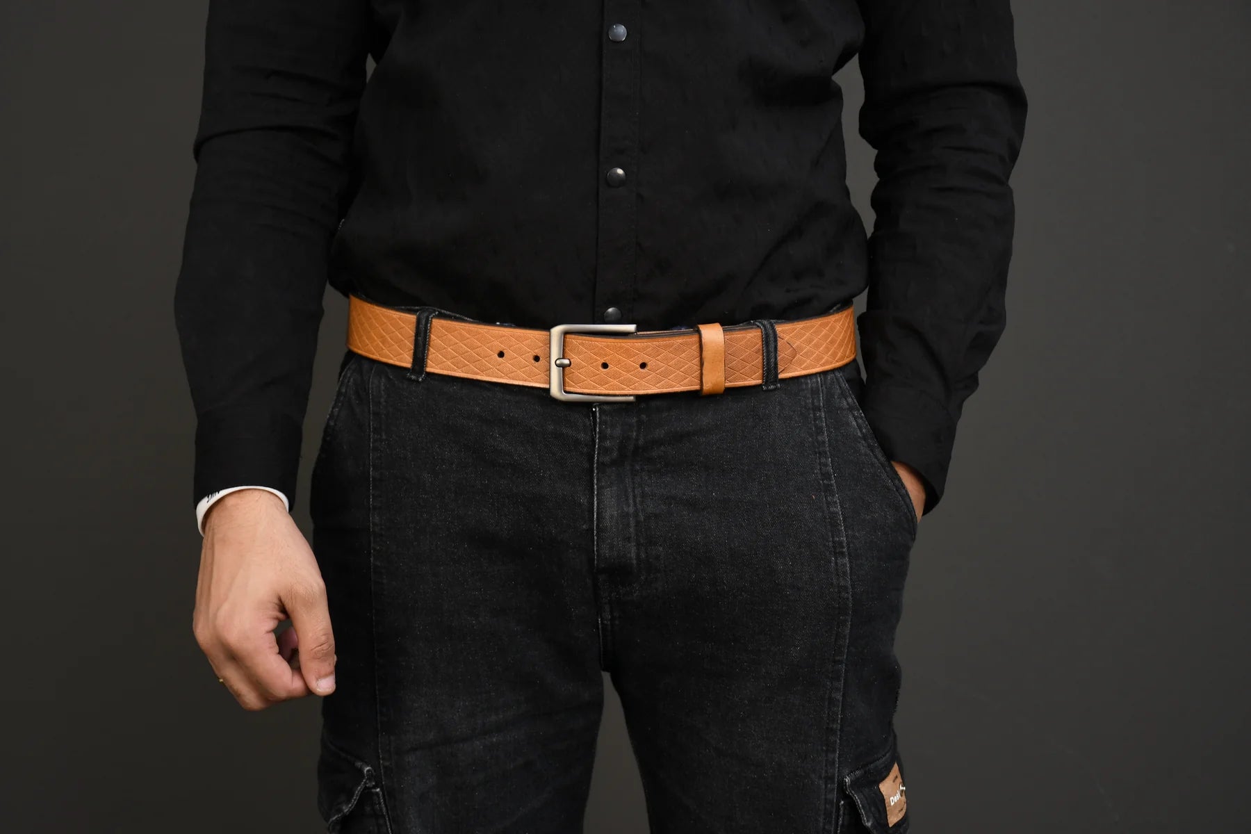 Premium Hand Made Genuine Leather Textured Tan Belt