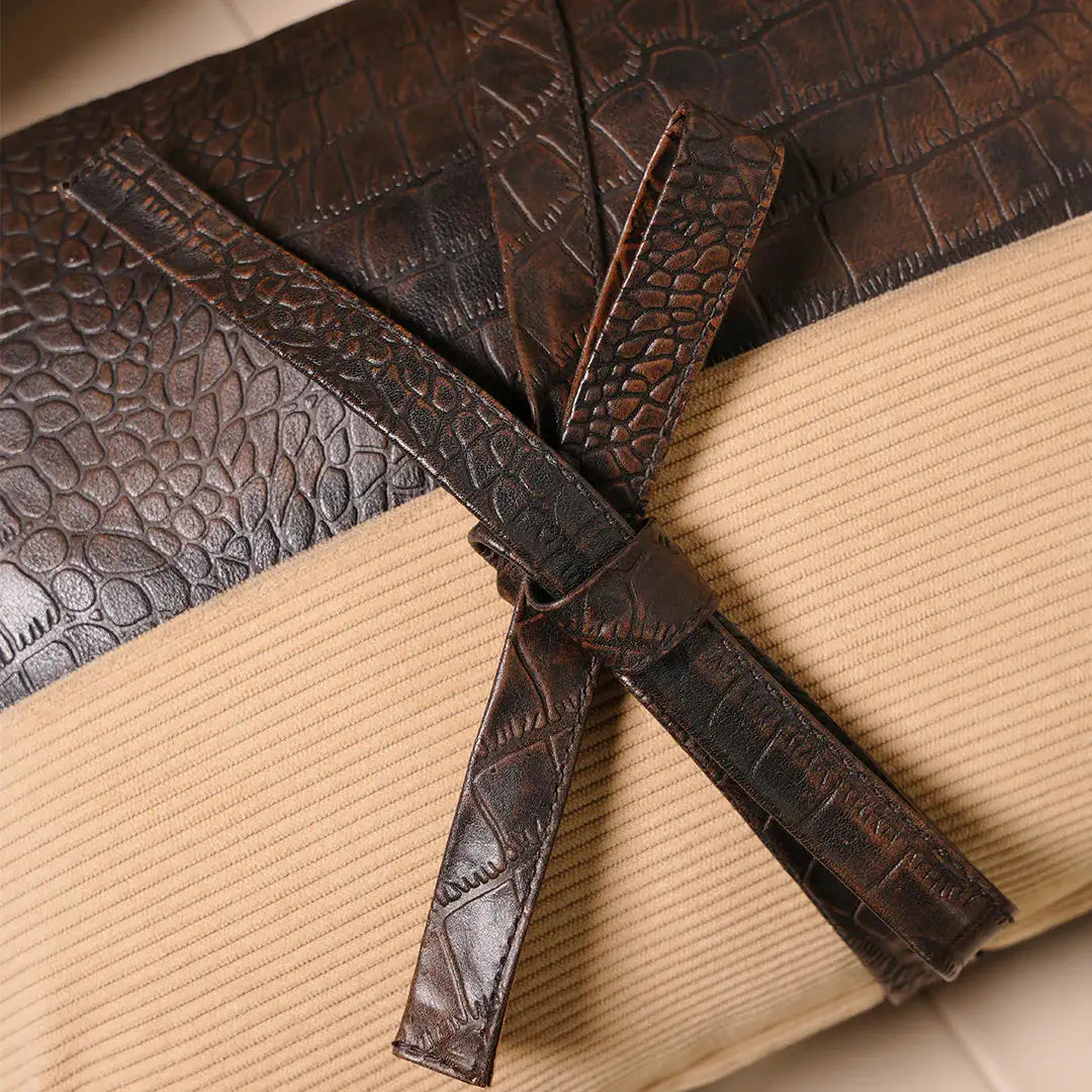 Premium Handmade Croc Texture Genuine Leather Lumbar Cushion – Bow Accent