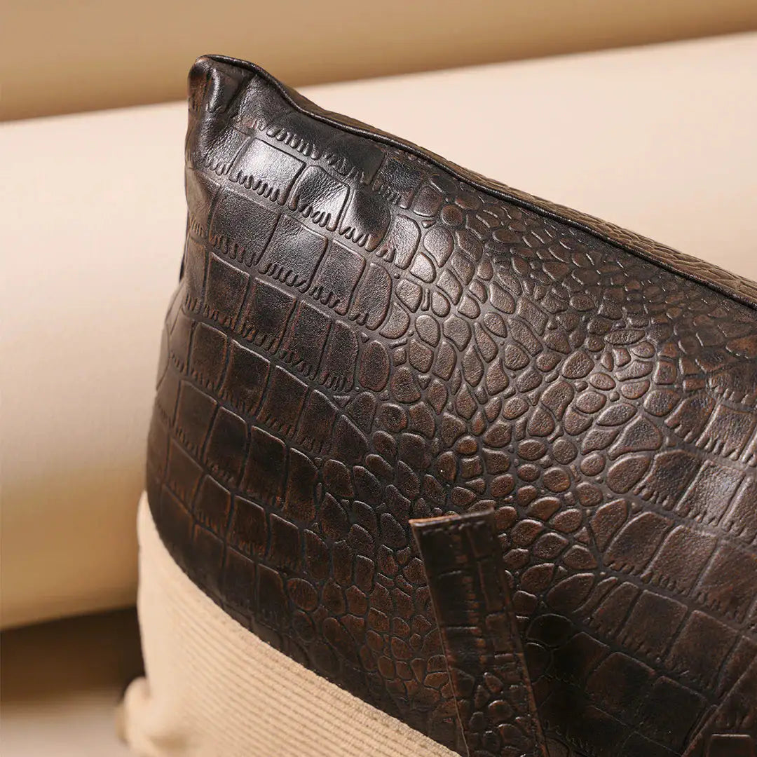 Premium Handmade Croc Texture Genuine Leather Lumbar Cushion – Bow Accent