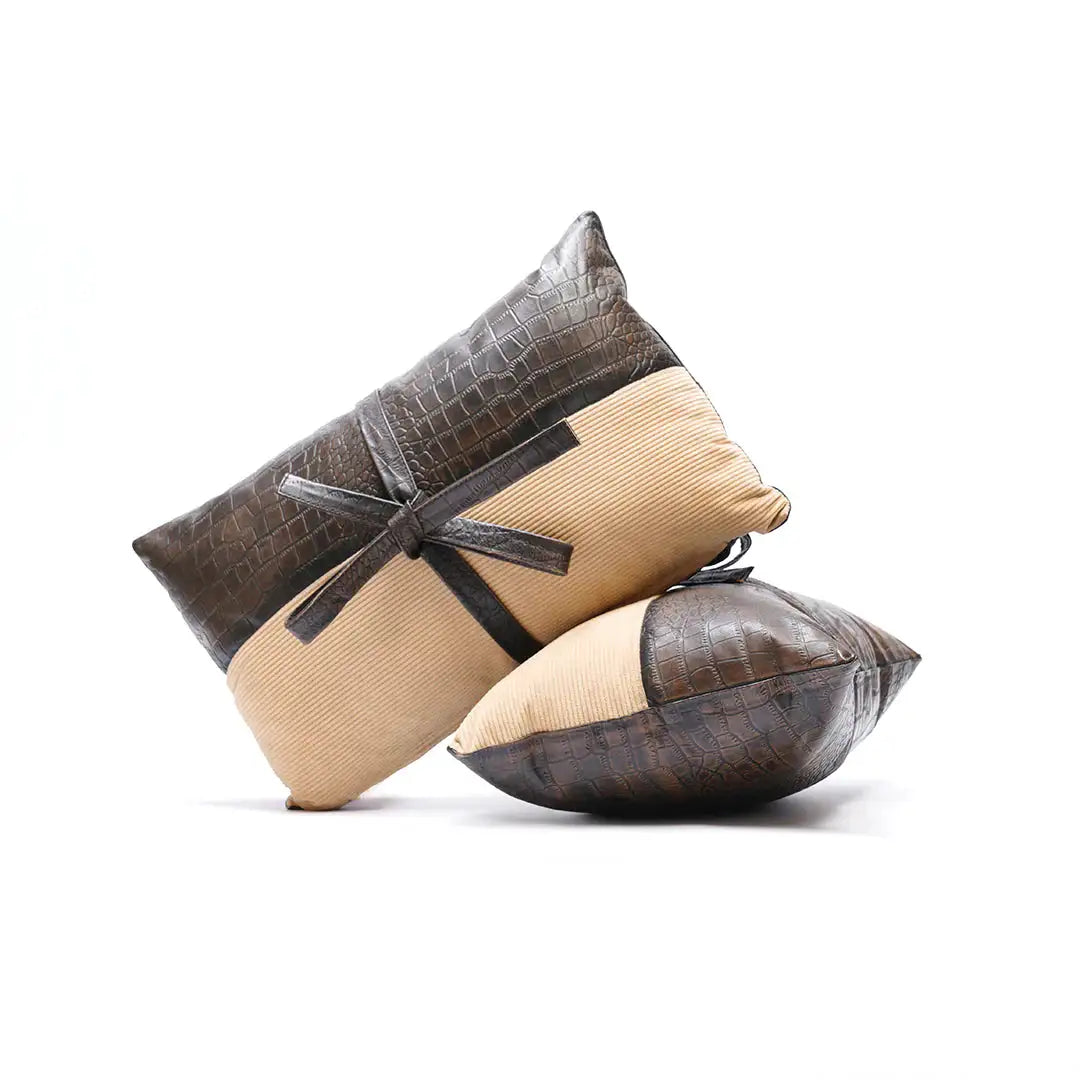 Premium Handmade Croc Texture Genuine Leather Lumbar Cushion – Bow Accent