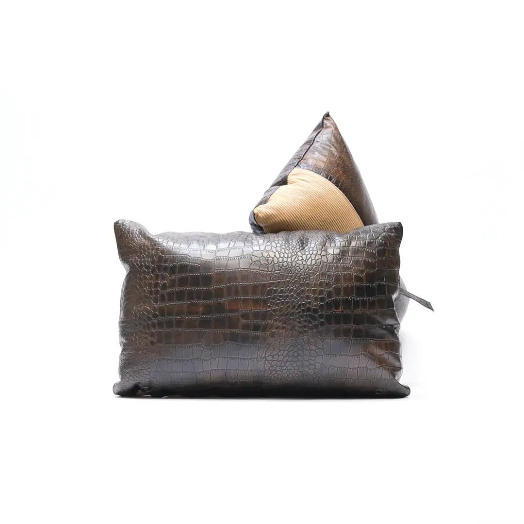 Premium Handmade Croc Texture Genuine Leather Lumbar Cushion – Bow Accent