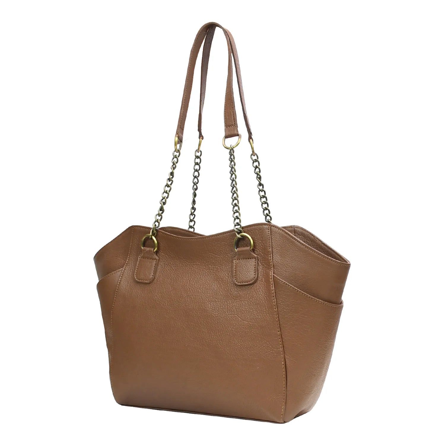 Premium Handmade Genuine Leather Chain-Handle Tote Bag (Tan)