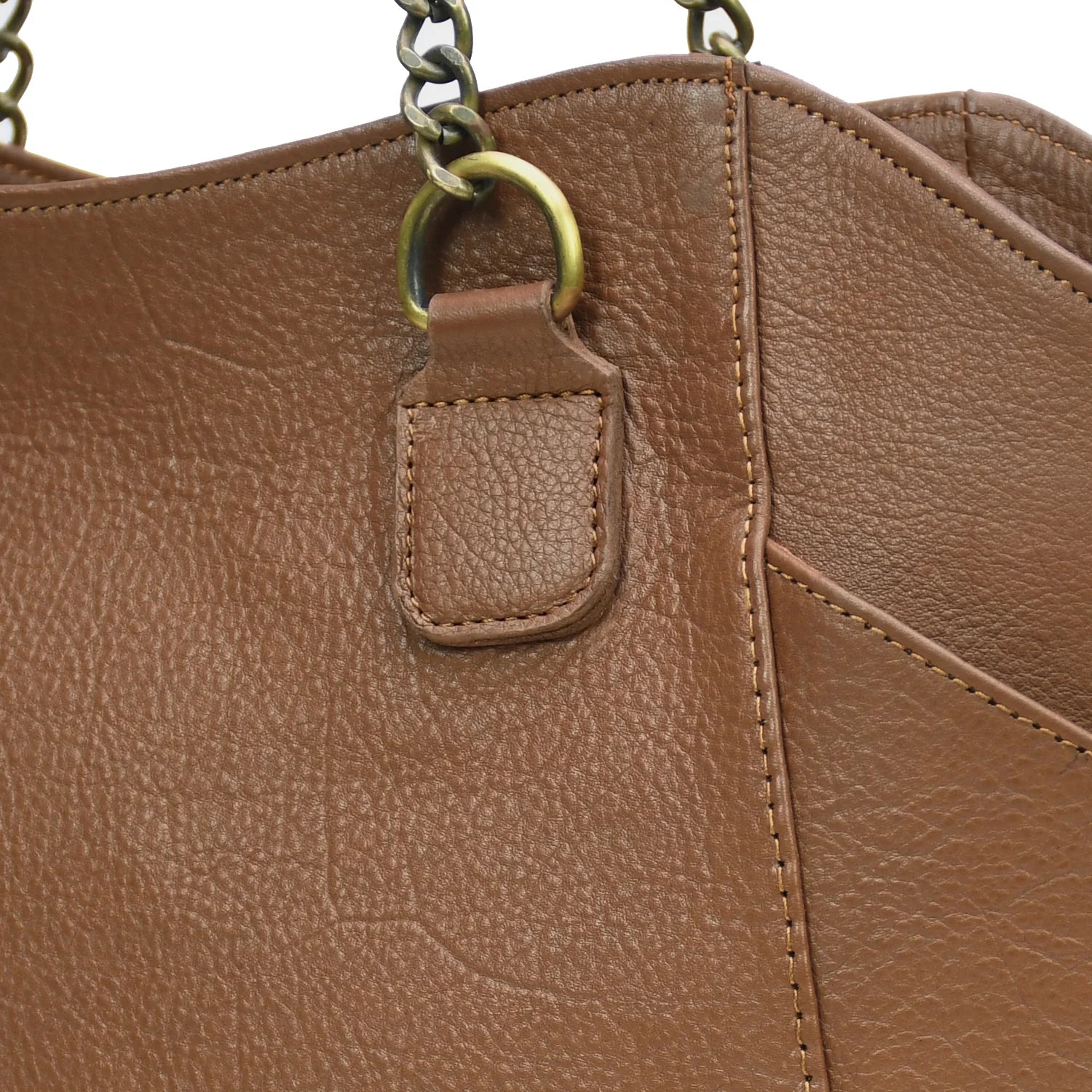 Premium Handmade Genuine Leather Chain-Handle Tote Bag (Tan)
