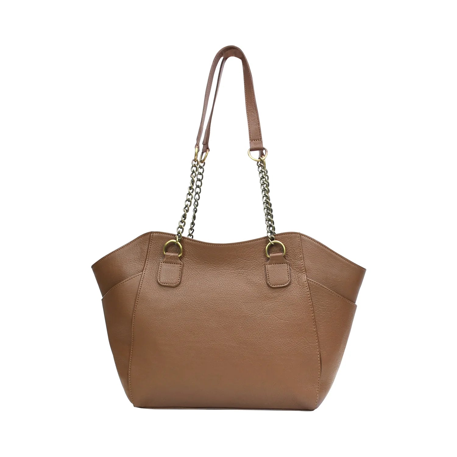 Premium Handmade Genuine Leather Chain-Handle Tote Bag (Tan)