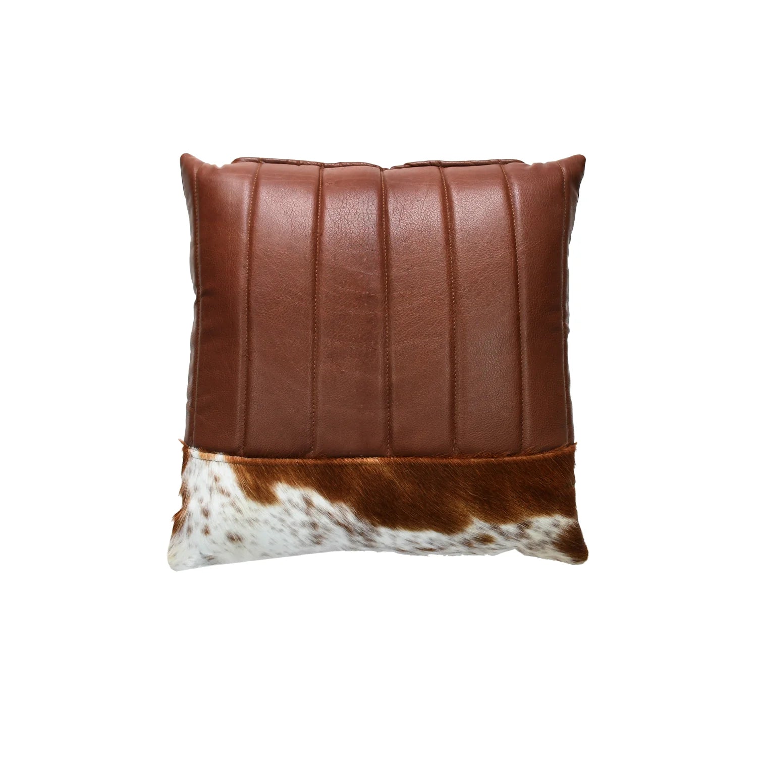 Handmade Genuine Brown Leather with Cowhide Accent Cushion