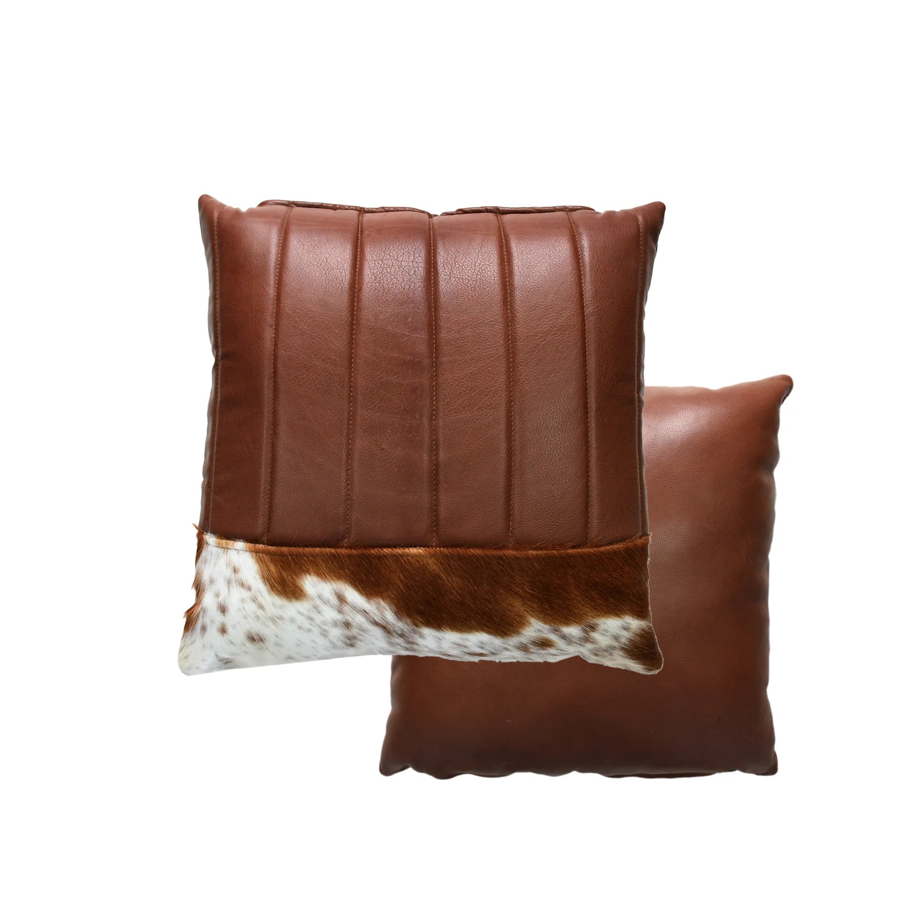 Handmade Genuine Brown Leather with Cowhide Accent Cushion