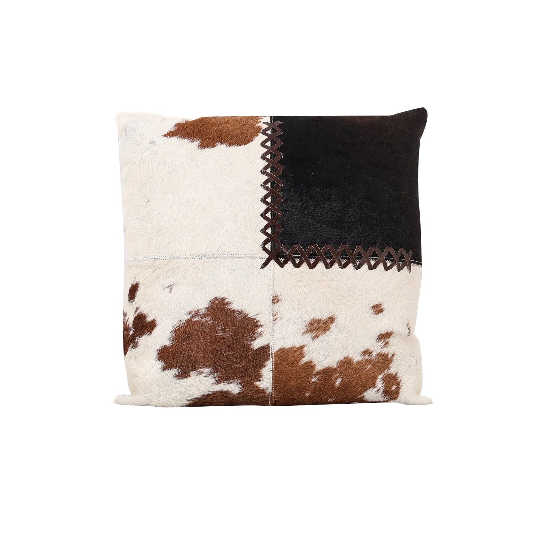 Premium Handmade Genuine Leather Multiple Cowhide Cushion – Patchwork Natural Tones