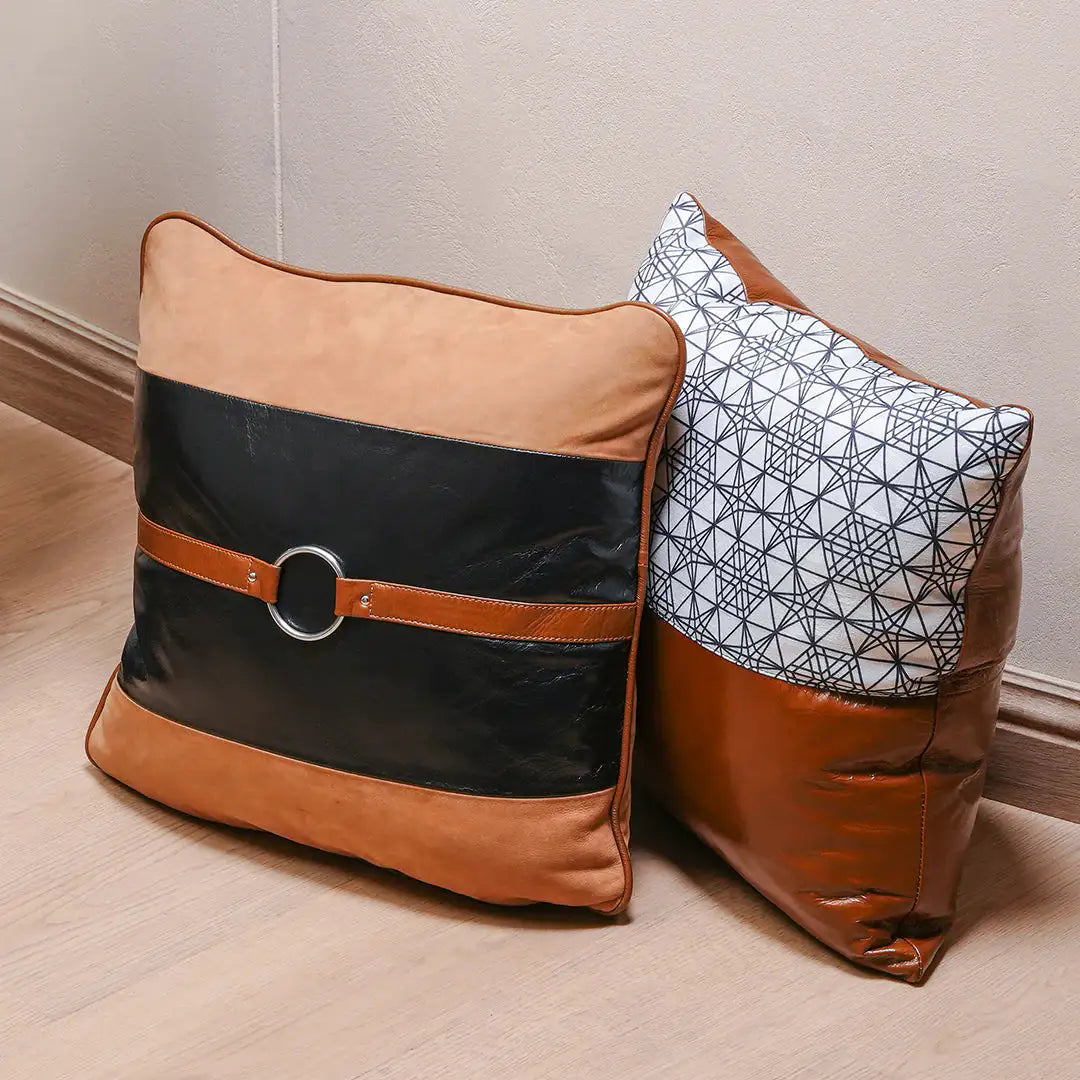 Premium Handmade Genuine Leather Dual Tone Belt Detail Cushion