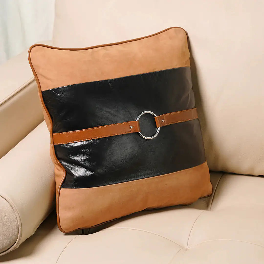 Premium Handmade Genuine Leather Dual Tone Belt Detail Cushion