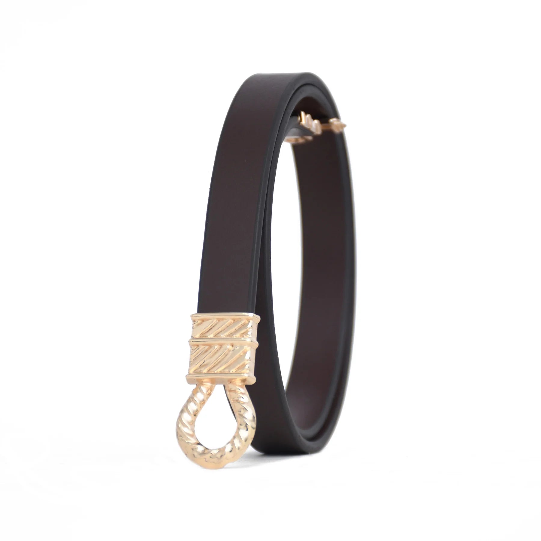 Luxury Handmade Genuine Leather Ladies Belt – Black Gold Hook Buckle